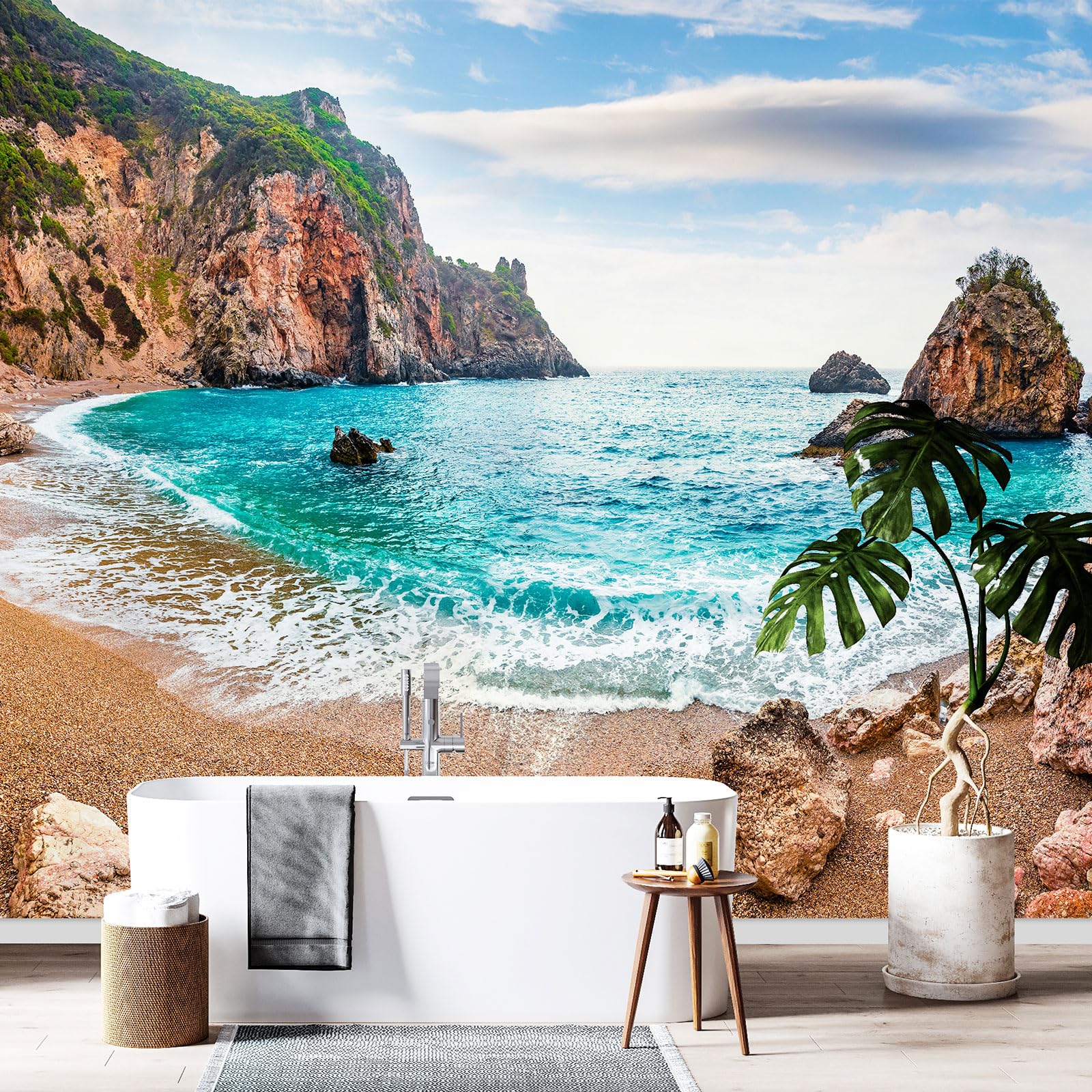 Papier peint panoramique vue mer Lumalea pour agrandir un salon sans travaux