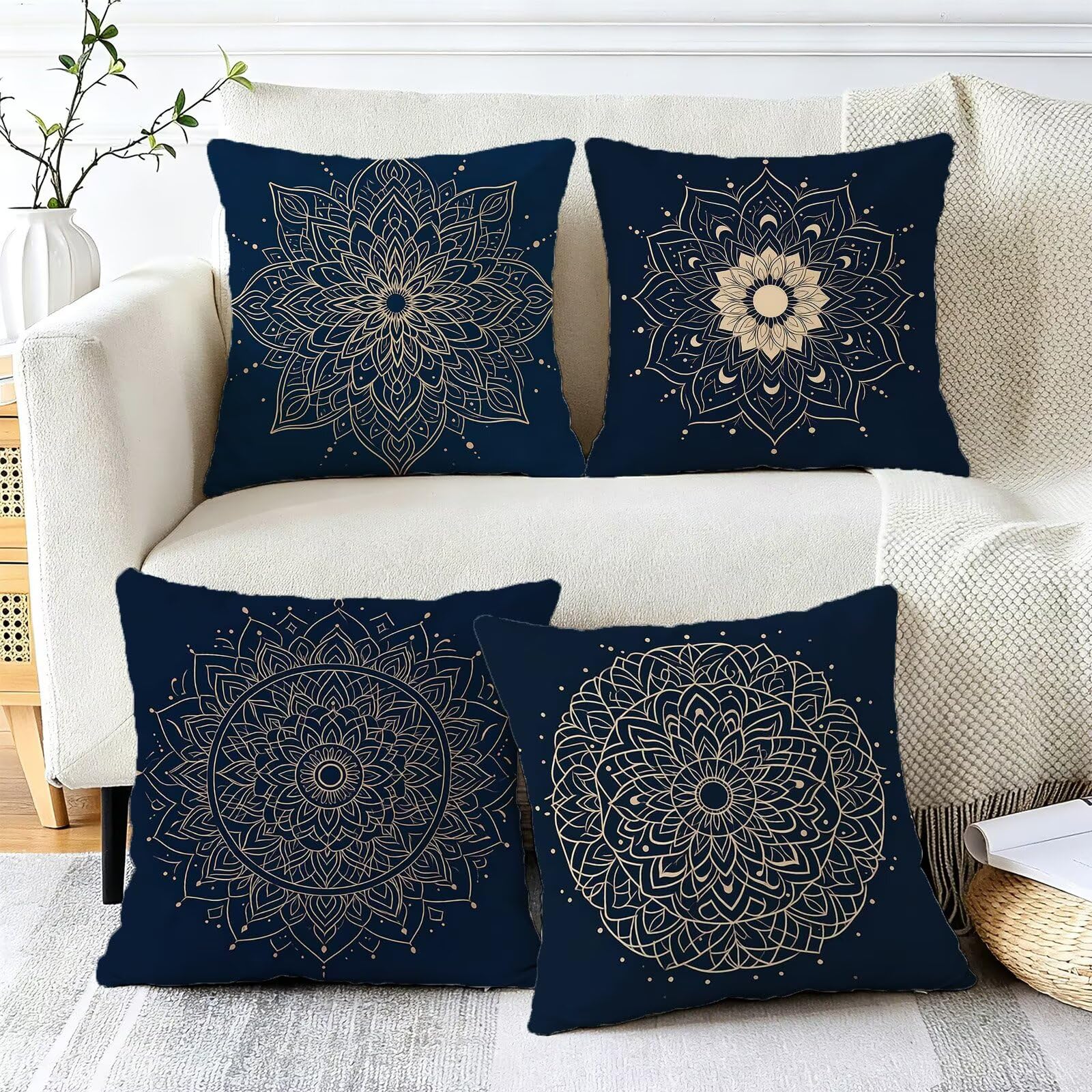 Blu Federe Cuscini Divano 70x70cm, Cuscini da Esterno Set de 4, Cod-345
