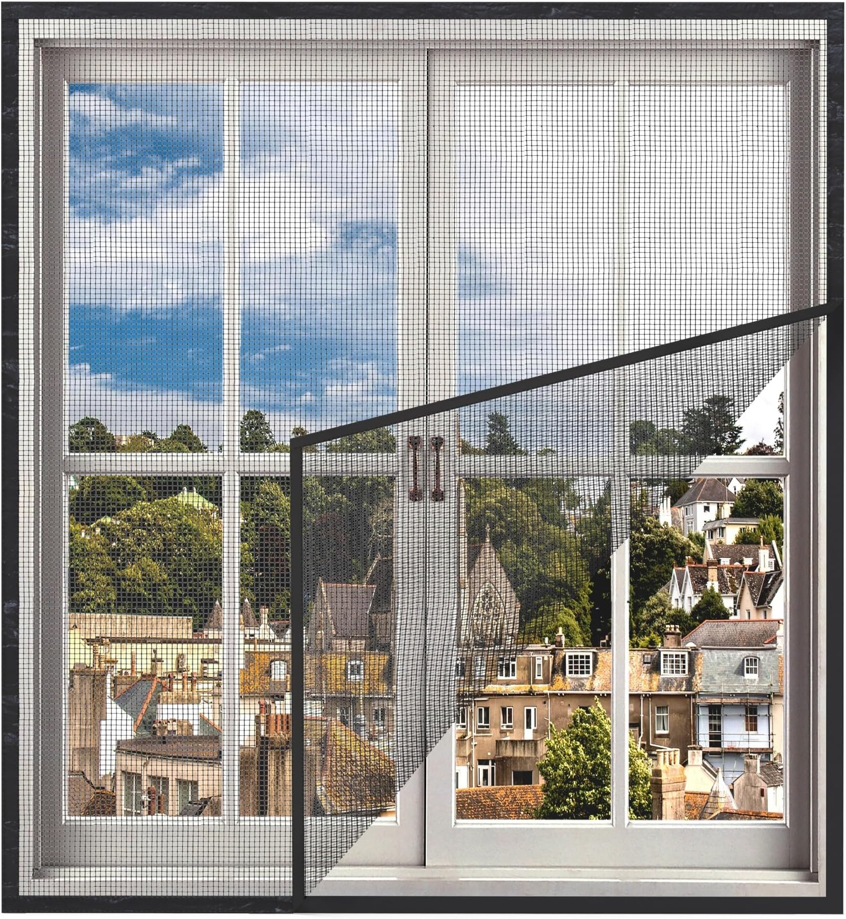 Woodluck Mosquito net for Window | Size 60 cm x 80 cm | Color Black | DIY net for Windows | Pre Stitched Insect Screen for Doors | Durable Premium Fiberglass Mesh | Strong Self Adhesive Hook Tape