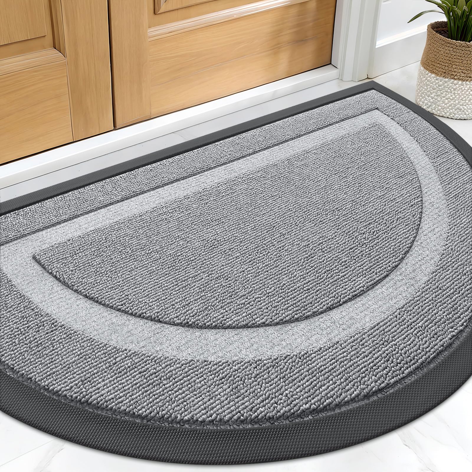 OLANLY Half Circle Front Door Mat Outside 59x34 All-Season Rubber Doormat | Ash Gray, Absorbent, Heavy-Duty, Stain Fade Resistant, Waterproof Non-Slip Backing, Low-Profile Indoor Outdoor Entryway Mat