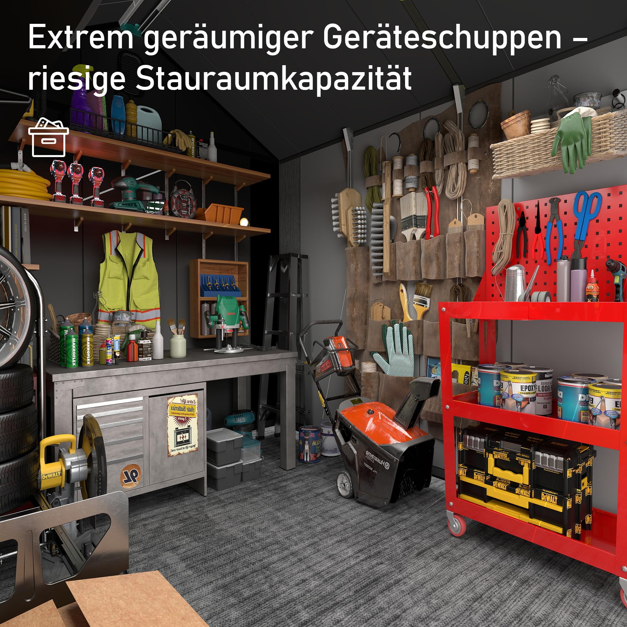 Gartenhaus Kunststoff Wetterfest UV-beständig Doppelwand-Konstruktion abschließbar Gartenschuppen 2,4 x 2,4 m Grau
