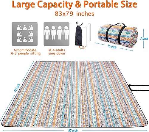 Miniatura 3 de PY SUPER MODE Mantas de pícnic extra grandes, impermeables, plegables, para exteriores, de gran tamaño, 83 x 79 pulgadas, a prueba de arena, tapete