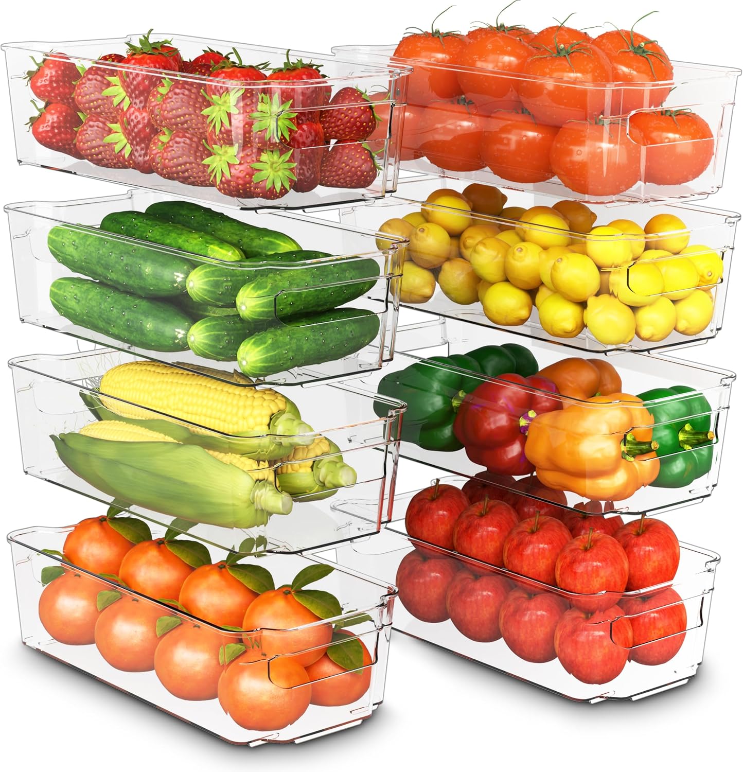 KICHLY (Set of 8) Fridge / Pantry Organisers – Includes 8 Organisers, 4 Large & 4 Small Drawers, Stackable Fridge Organiser for Freezers, Kitchen, Worktops, Cupboards