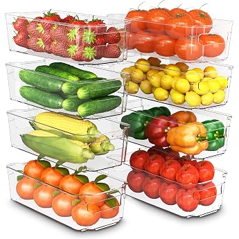 kichly set of 8 fridge / pantry organizers - includes 8 organizers 4 large & 4 small drawers stackable fridge organizer for freezers kitchen worktops cupboards