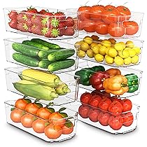 KICHLY – Cestini Organizzatori per dispensa Trasparente – Set di 8 contenitori – Contenitori organizzatori per cucina, dispensa, armadietti, ripiani, Bagno – Senza BPA (Chiaro)