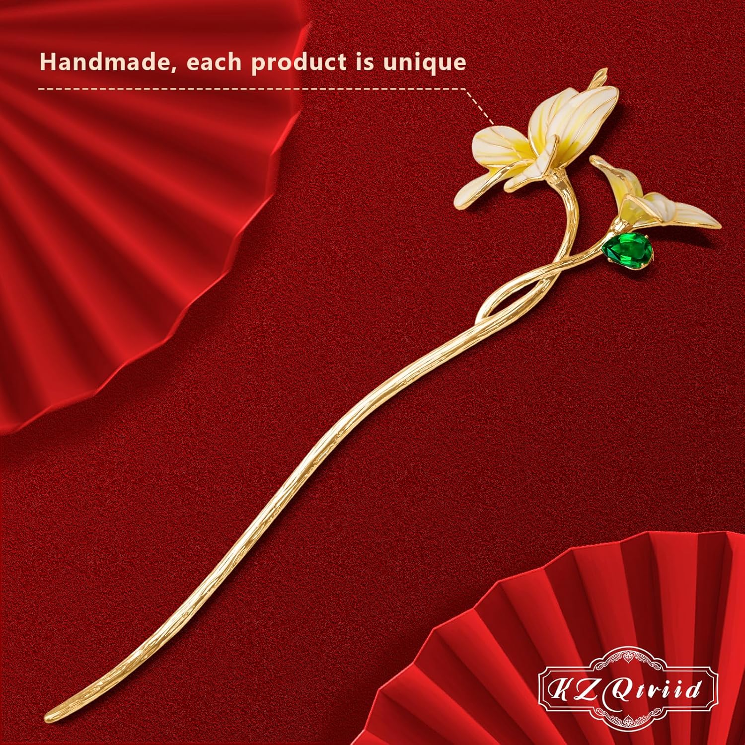 Hair Accessories，14k Gold Plated Copper，Vintage Handcrafted，6.69" Hair Chopsticks For Women，Colour Enamels Zirconia Jasmine Hair Stick，Hair Clip