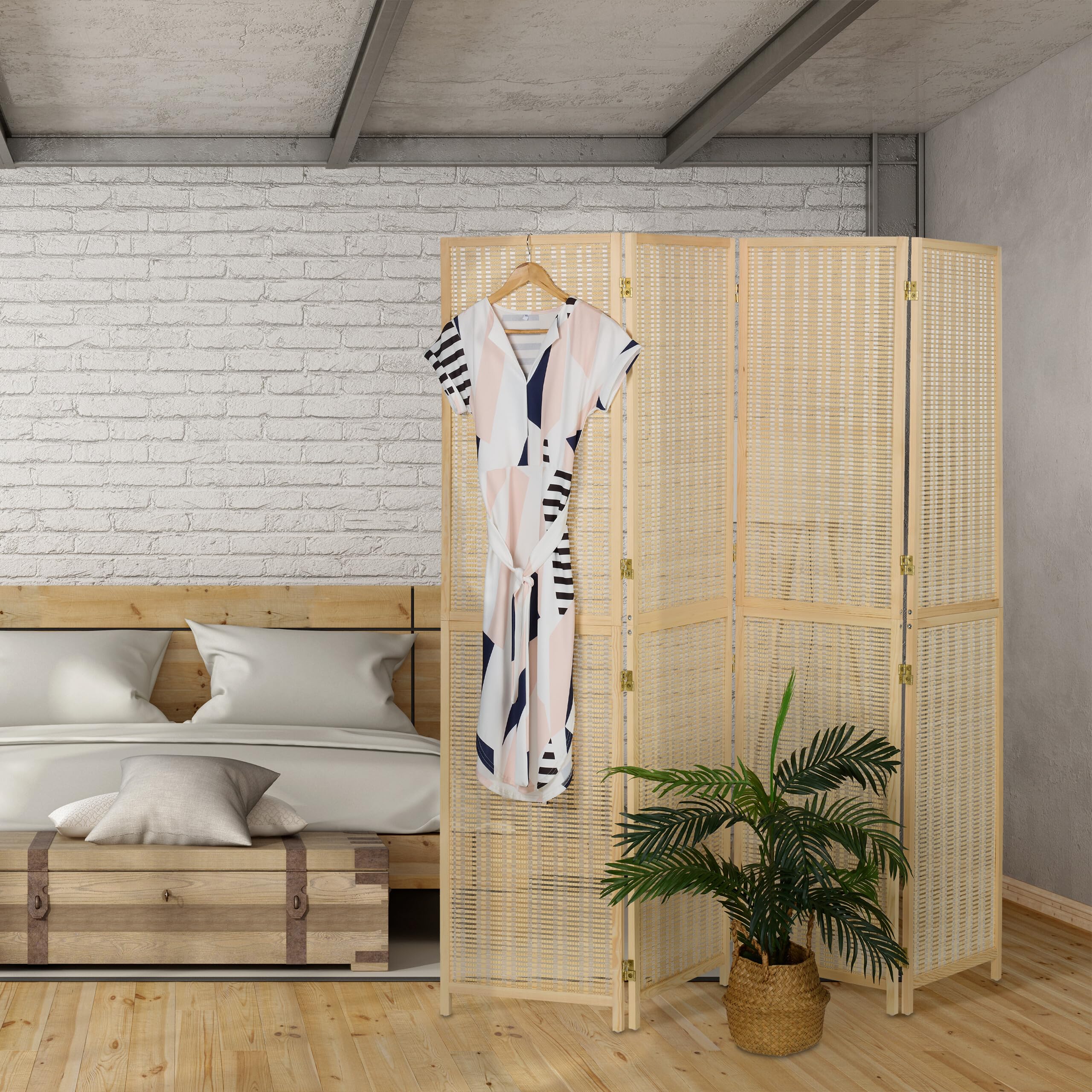 Relaxdays Biombo Bambú, Separador Ambientes 4 Paneles, Paraván Plegable, 180x182 cm, Madera, Salón e Interiores, Natural