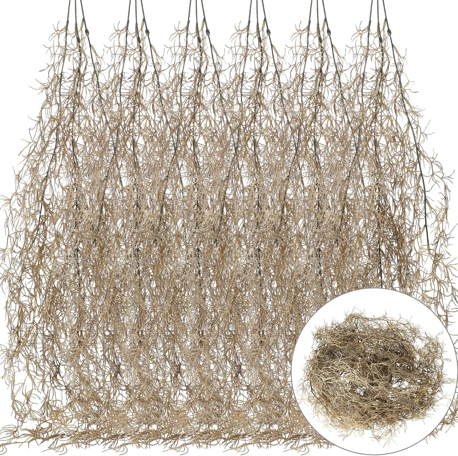 Giegxin Halloween Spanish Moss 41" Succulents Faux Moss Artificial Succulent Plants Fake Vines Hanging Plants Swamp Decoration Potted Artificial Hanging Garland(Brown,6 Pack) Brown 6