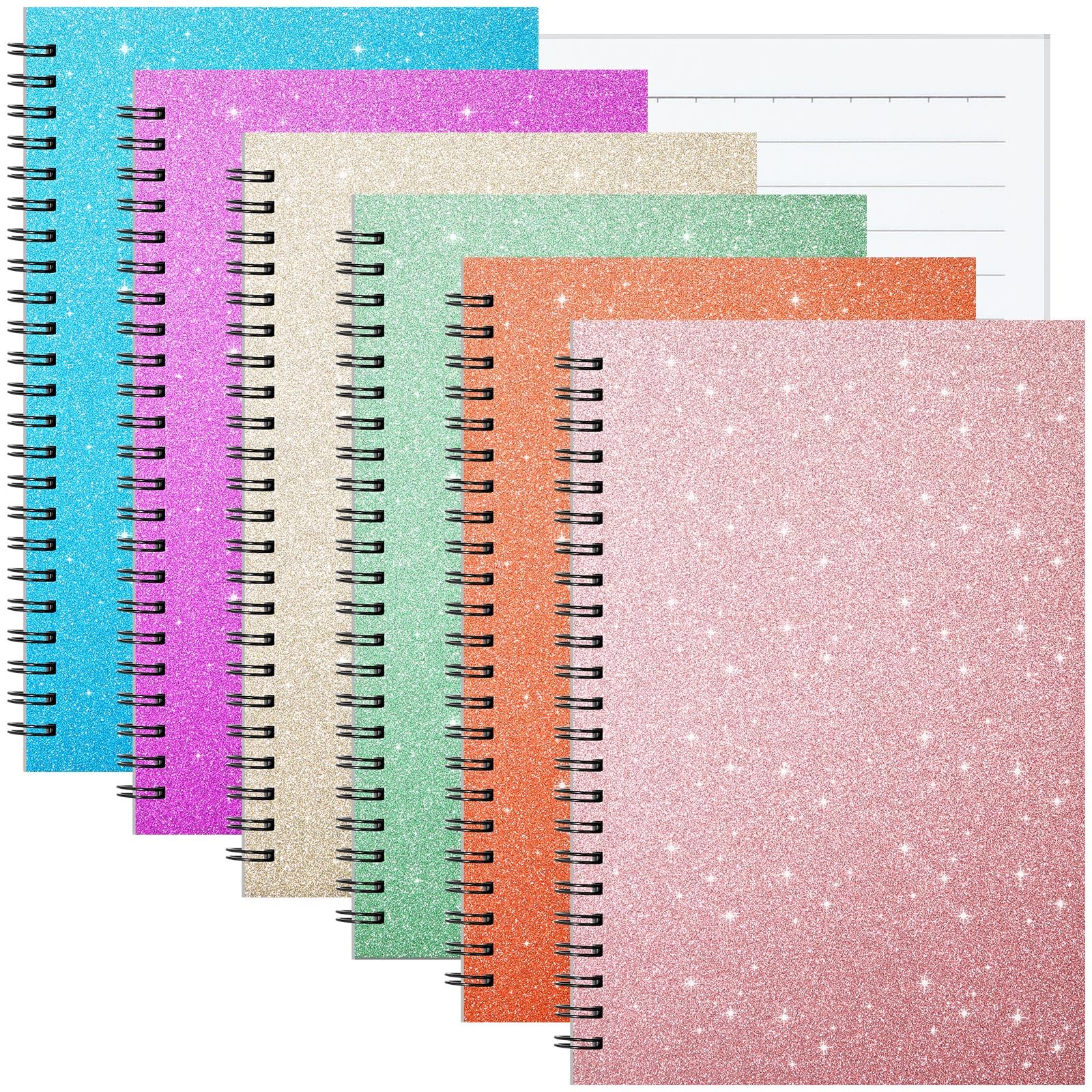 Saypacck Confezione da 6 quaderni a spirale glitterati da 20,3 x 14,5 cm, 160 pagine, per università, quaderni a righe, per ragazze, donne, scuola, ufficio, casa, regali