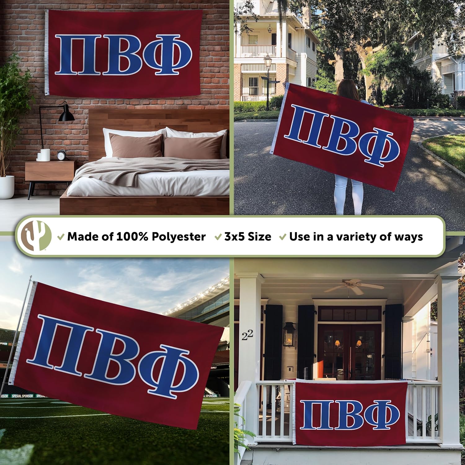 Desert Cactus Pi Beta Phi Flag Greek Letter Sorority Banner Large 3x5 feet Flags Sign Decor Pi Phi
