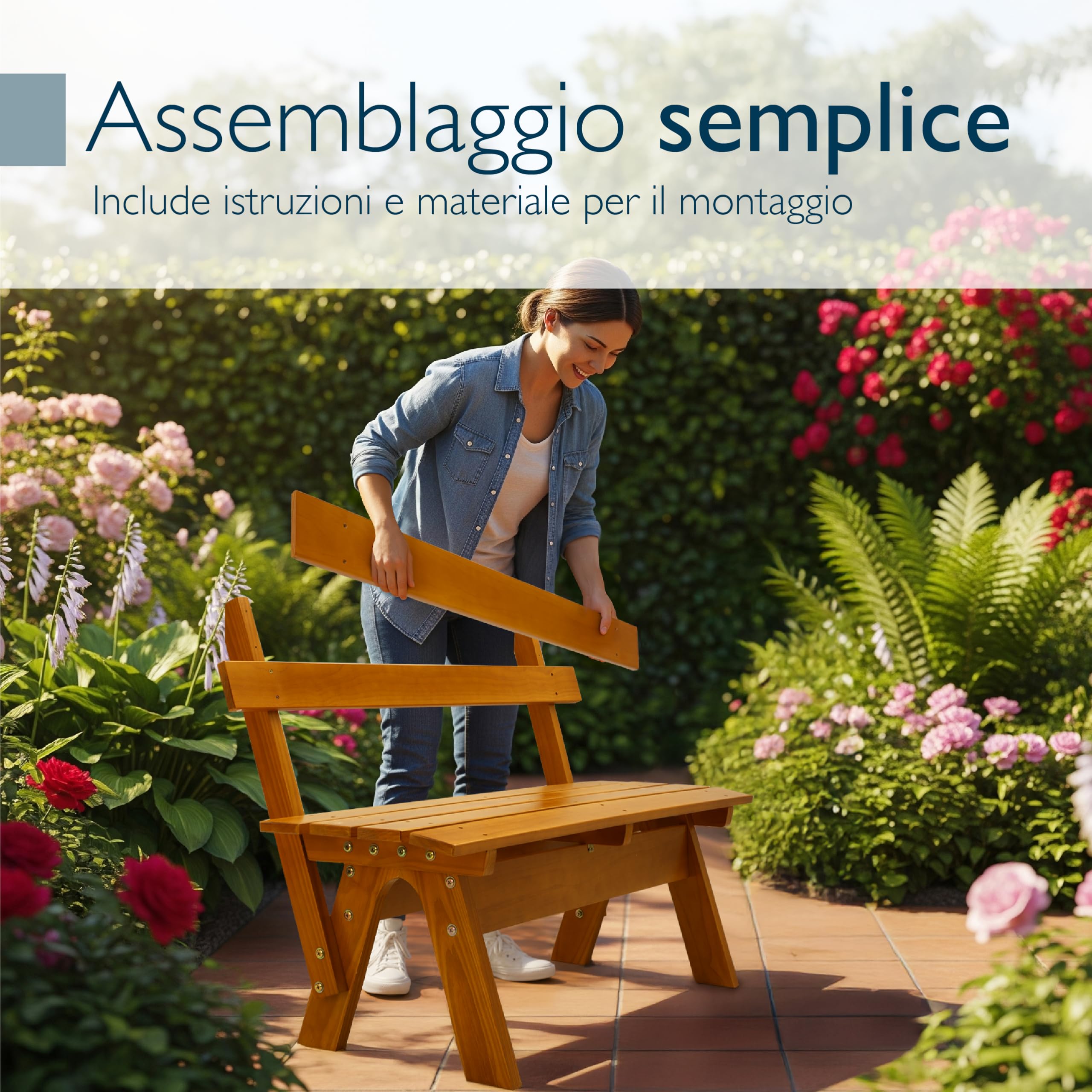Beautissu Panca Panchina da Giardino in Legno Massiccio Resistente alle Intemperie 2 Posti a Sedere 120 cm – Panchine Panchina da Esterno all'aperto Durevole Robusta per Balcone Terrazza – GR