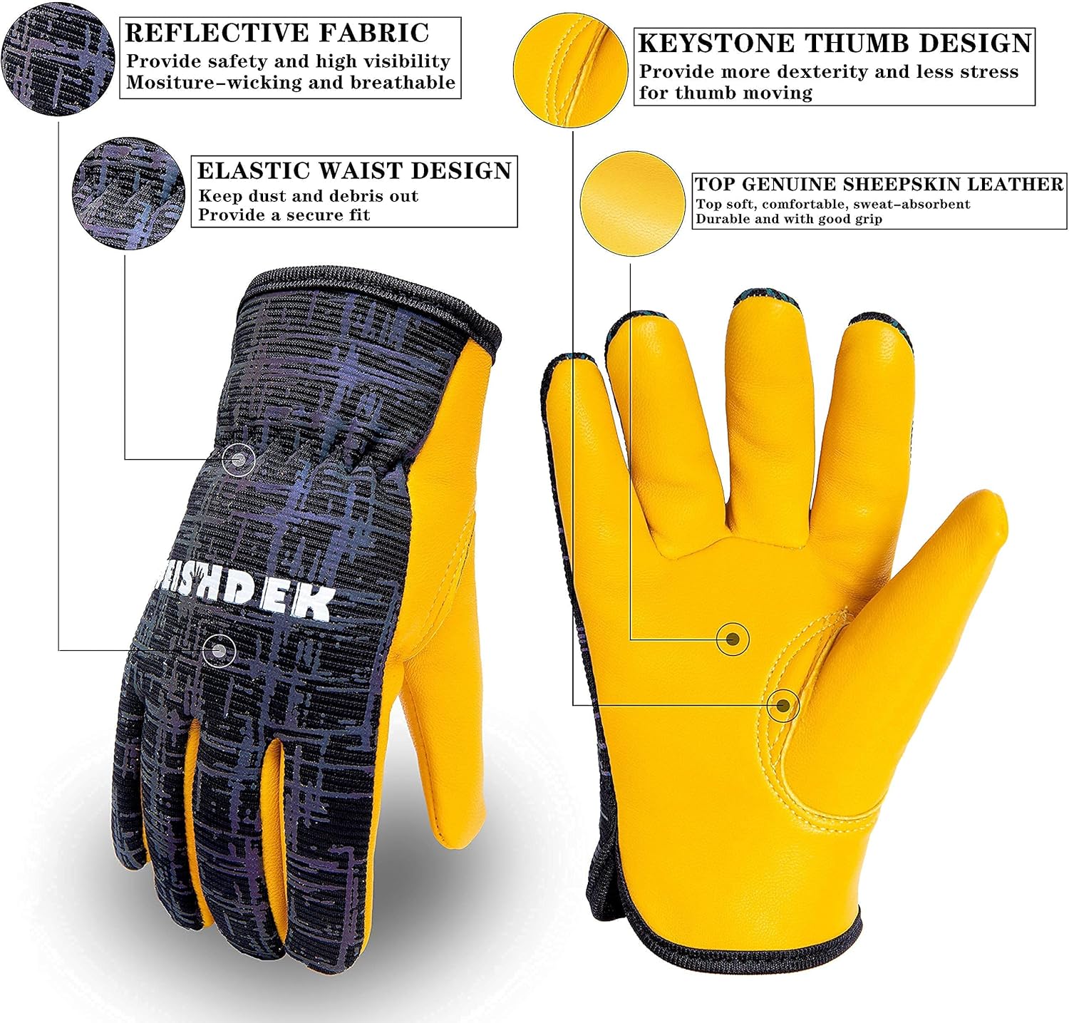 Kids Genuine Leather Work Gloves, Kids Gardening Work Gloves Safety Gloves, Reflective, Breathable Design, Perfect for Children Gardening, Yard Work, Outdoor (Small, Black, 2-3 Years Old) - Image 5