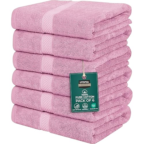 Utopia Towels 6 Pack Small Bath Towel Set, 22 by 44 Inches, 500 GSM 100% Ring Spun Cotton, Lightweight and Highly Absorbent Quick Drying Premium Towels for Hotel, Spa and Bathroom, Pink