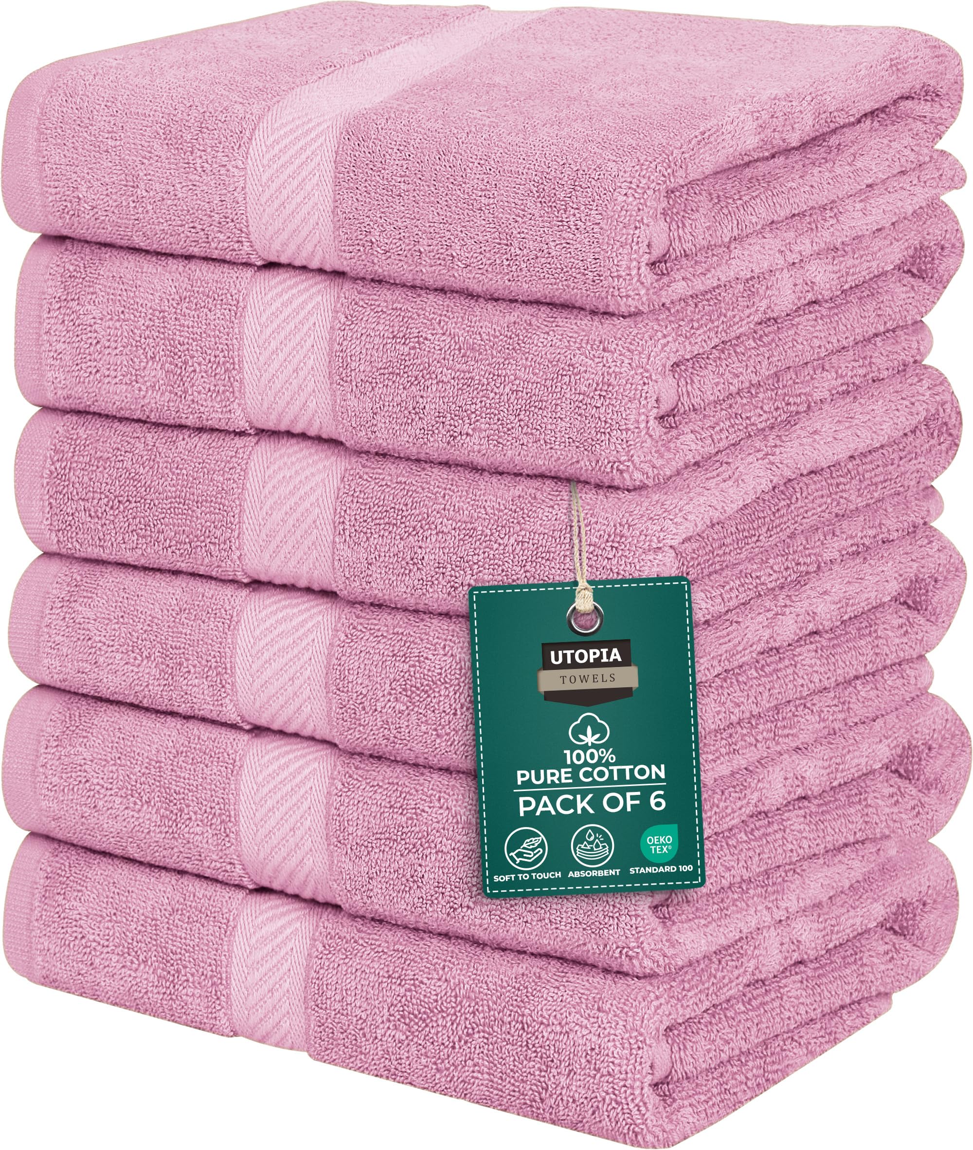 Utopia Towels - 6 Pack Bath Towel Set, 100% Ring Spun Cotton (60 x 120 CM) Medium Lightweight and Highly Absorbent Quick Drying Towels, Premium Towels for Hotel, Spa and Bathroom (Pink)