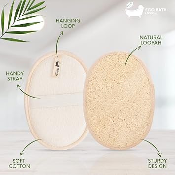 Eco Bath London Natural Loofah Pad - Exfoliating Loofah Sponge for Women and Men, 100% Natural Loofah Body Scrubber, Eco-Friendly and Biodegradable Luffa Sponge