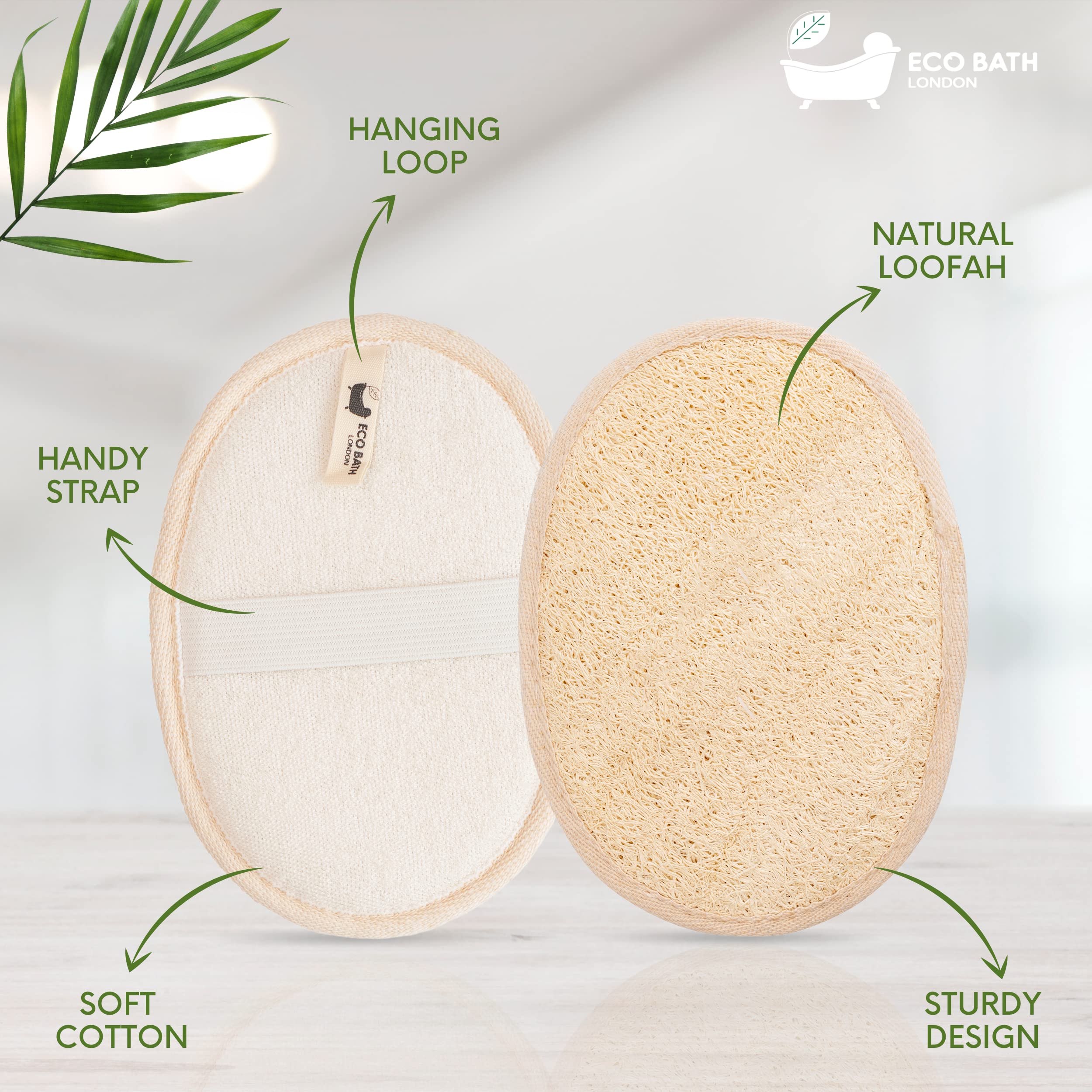 Eco Bath London Naturalna podkładka loofah – złuszczająca gąbka luffa dla kobiet i mężczyzn, 100% naturalna gąbka luffa, przyjazna dla środowiska i biodegradowalna gąbka Luffa