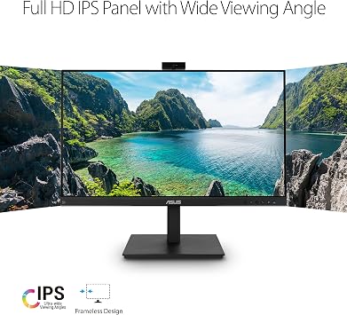 ASUS 27 1080P Video Conference Monitor (BE279QSK) - Full HD, IPS, Built-in Adjustable 2MP Webcam, Mic Array, Speakers, Eye Care, Wall Mountable, Frameless, HDMI, DisplayPort, VGA, Height Adjustable
