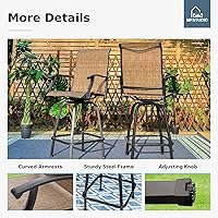 Vista 3 de MFSTUDIO Juego de 4 taburetes de bar al aire libre, sillas de bar giratorias de altura de barra, sillas de bar giratorias para exteriores, Textileno