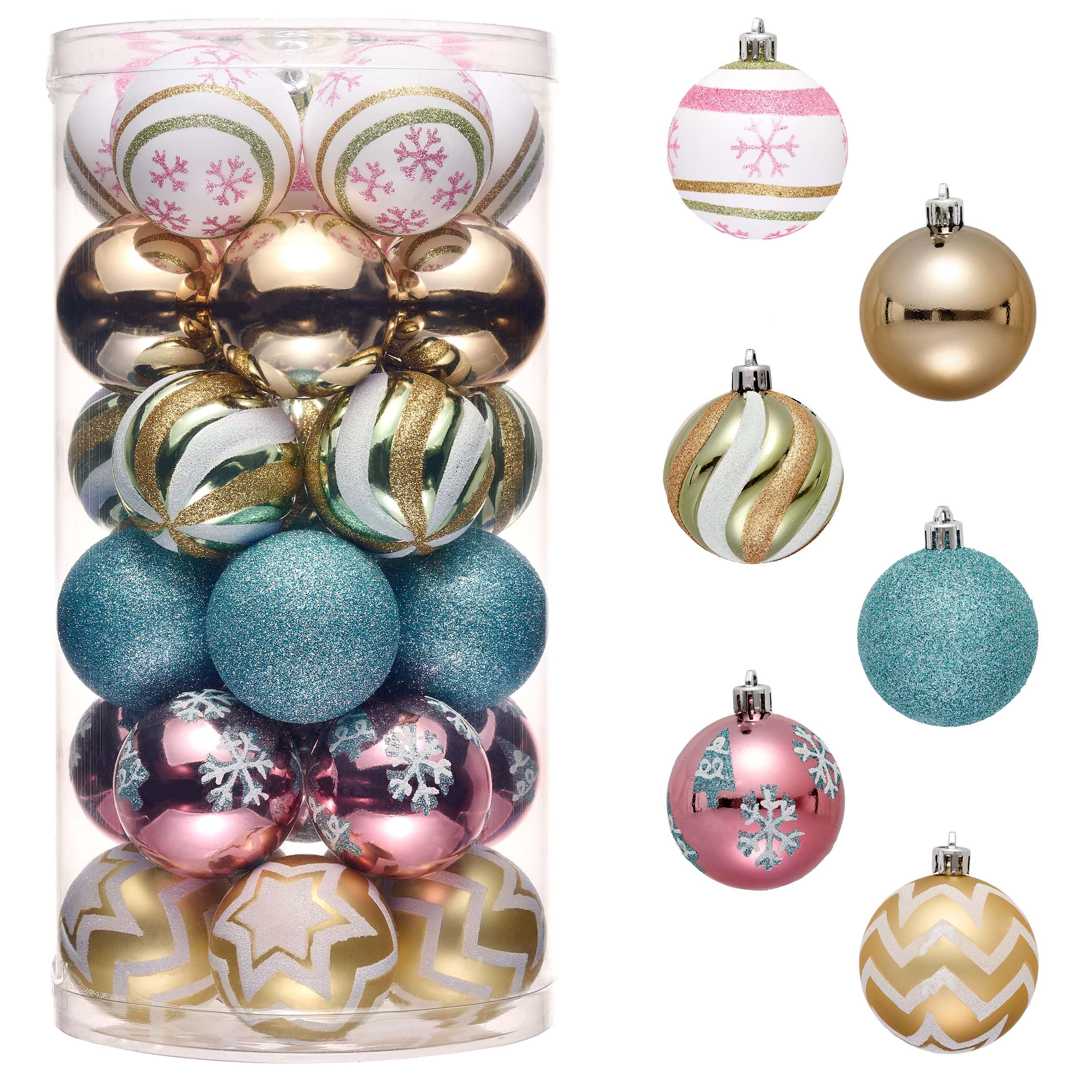 Boules de Noël pastel Valery Madelyn lot de 30 suspensions incassables 6 cm