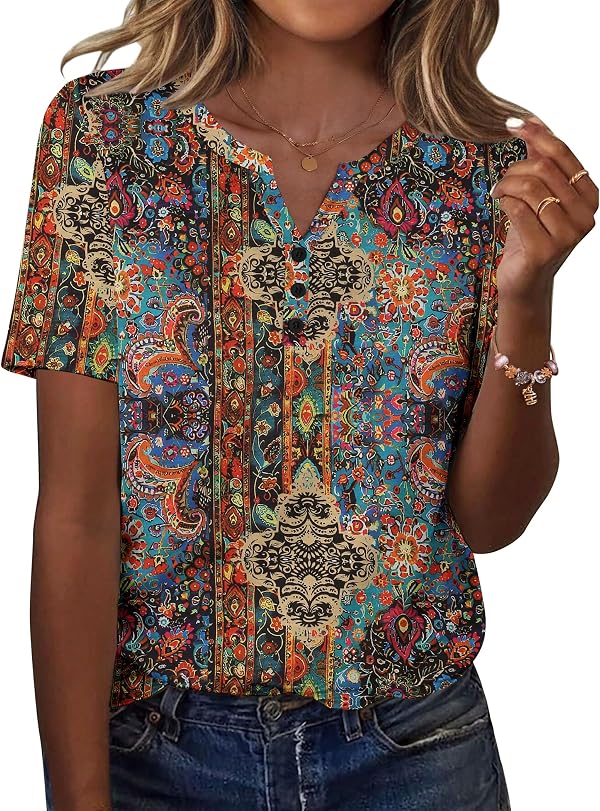 Zeagoo Shirts for Women Short Sleeve Floral Blouses 2026 Fashion Summer Clothes Business Work Top