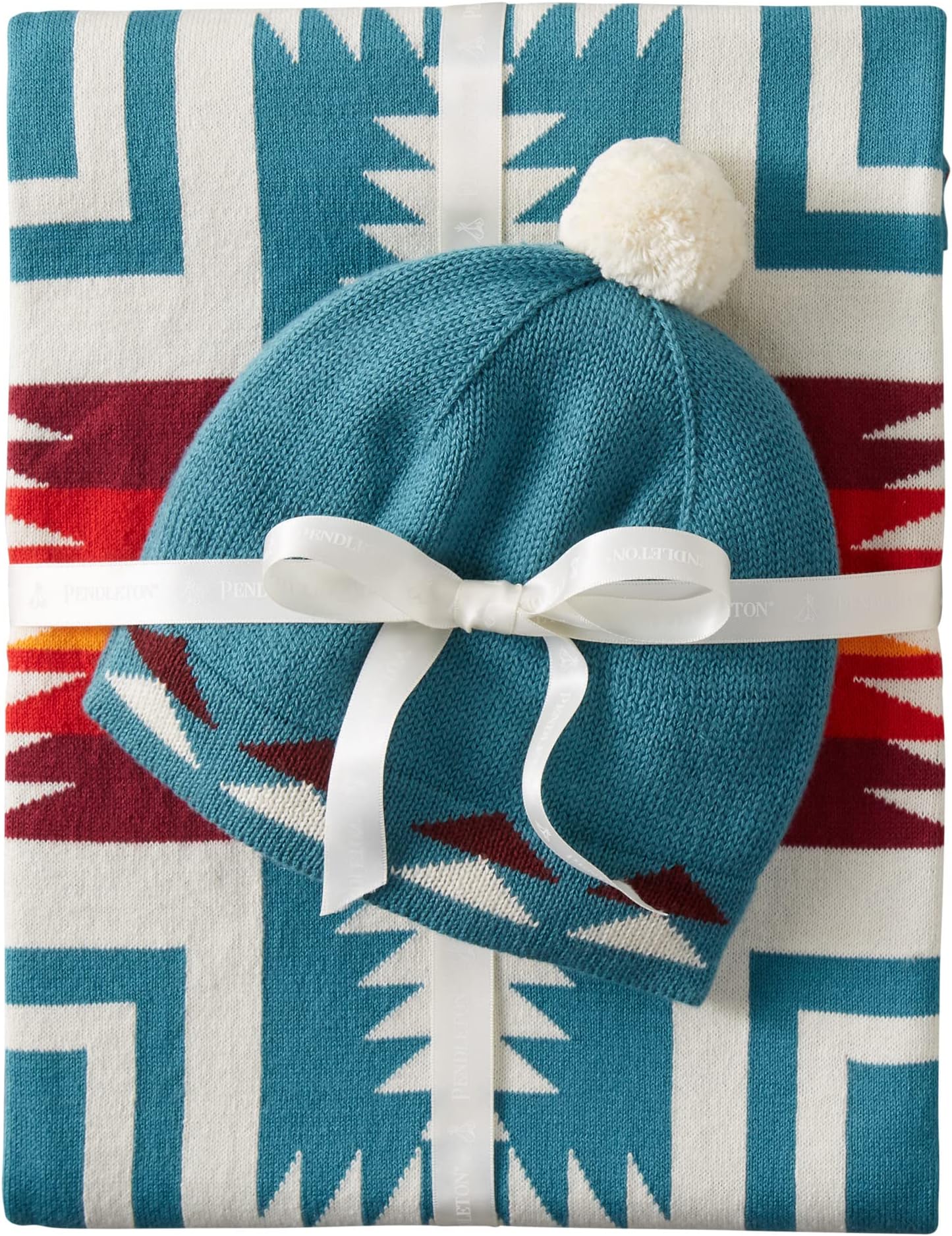 PENDLETONOrganic Cotton Knit Baby Blanket w/Beanie, Harding Teal