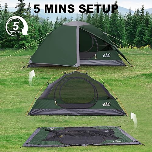 Miniatura 9 de Tienda de campaña de mochilero para 2 personas, impermeable, resistente al viento, tienda de campaña para dos personas, ligera y fácil configuración