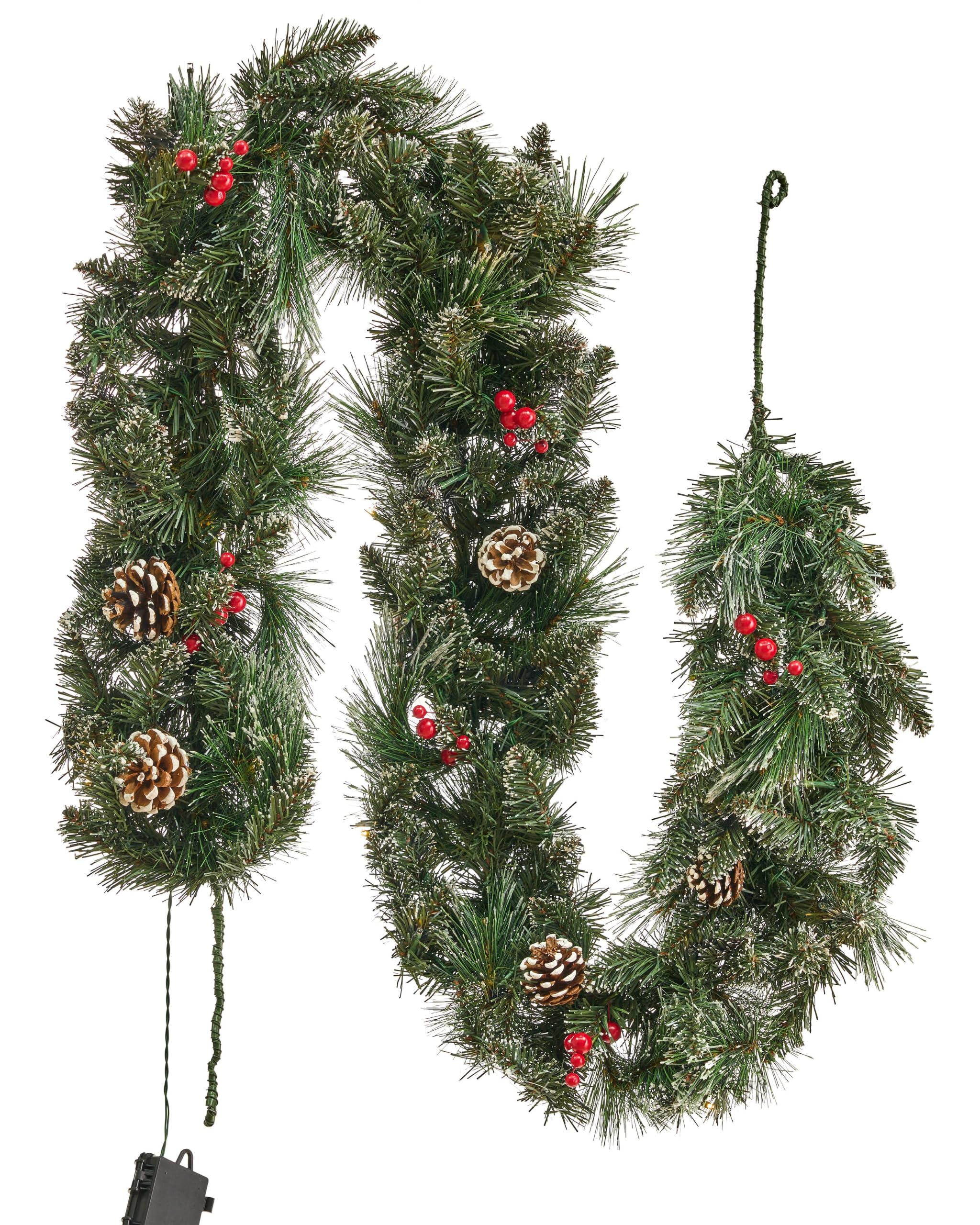 Künstliche Weihnachtsgirlande Grün mit LED 180 cm Tannenzapfen und Beeren Wapta