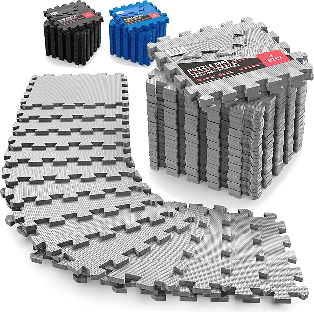 Interlocking Soft Foam Floor Mat - 18 Pieces Protective Gym Flooring Set, Exercise Mats EVA Puzzle Rubber Tiles, Ground Surface Protection Workout Underlay Matting Sports Pool Home Fitness Garage