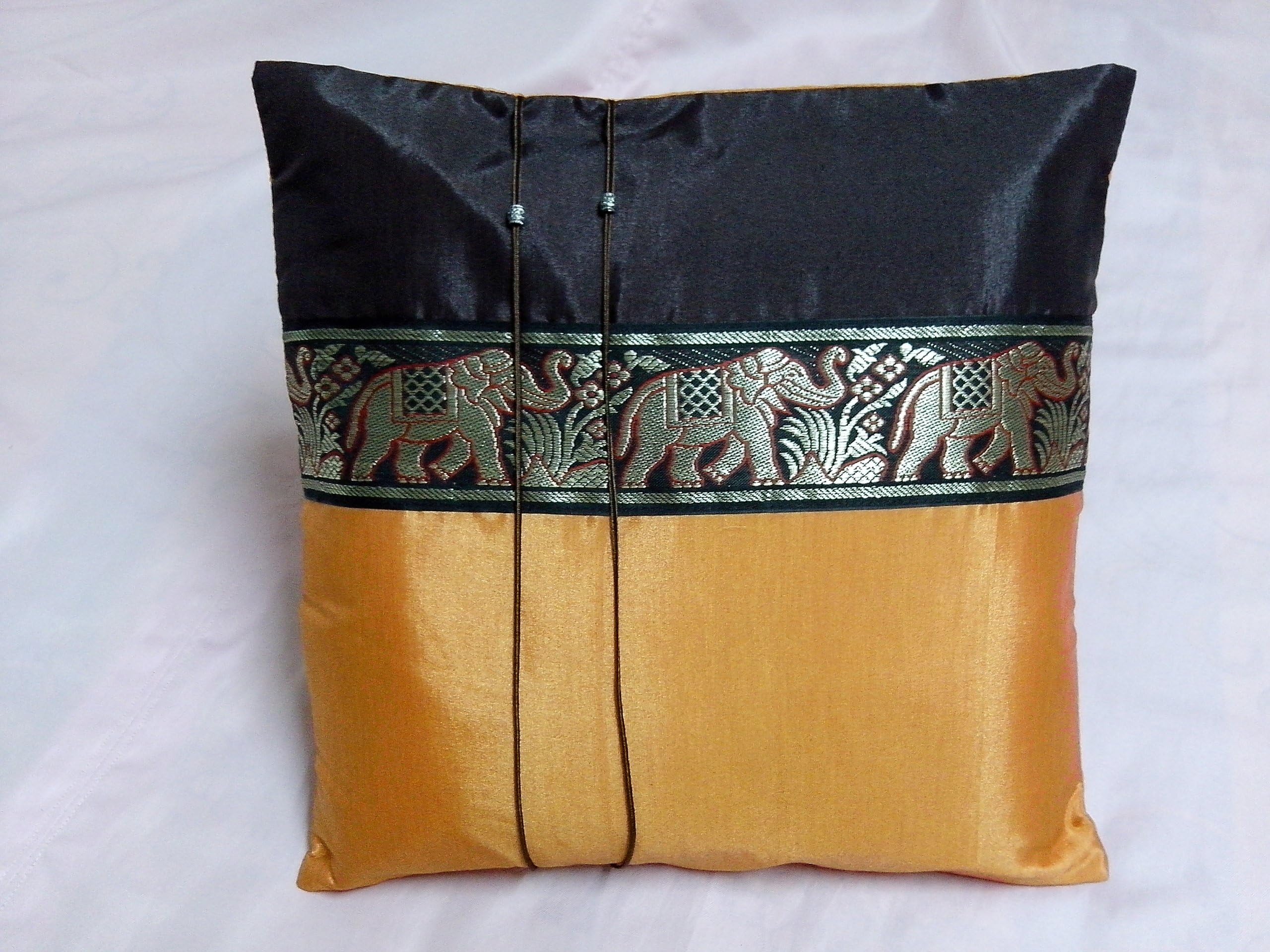 Pillowcase Thai Silk 2 Big Elephants Throw Cushion Cover Size 16" X 16" Inch for Decorative Sofa and Seat Color Dark Brown and Bright Brown