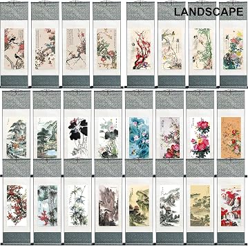 Ziosxin Chinese Art Brush Landscape Ink Painting - Asian Tapestry Silk Scroll Wall Hanging Decor With Flower and Bird (Plum Blossom, 39 x 12/100 x 30cm)