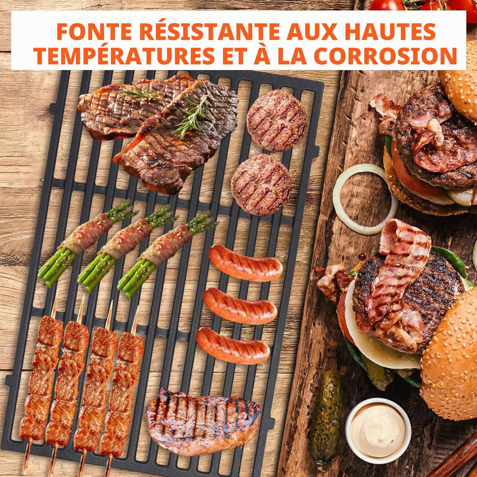 GFTIME Plaque de gril en fonte de 49,5 cm et grille de gril pour Weber Genesis E-310/320/330, S-310/320/330, EP-310/320/330, CEP-310/320/330 Barbecue à gaz (2007-2016), pièce de rechange pour Weber