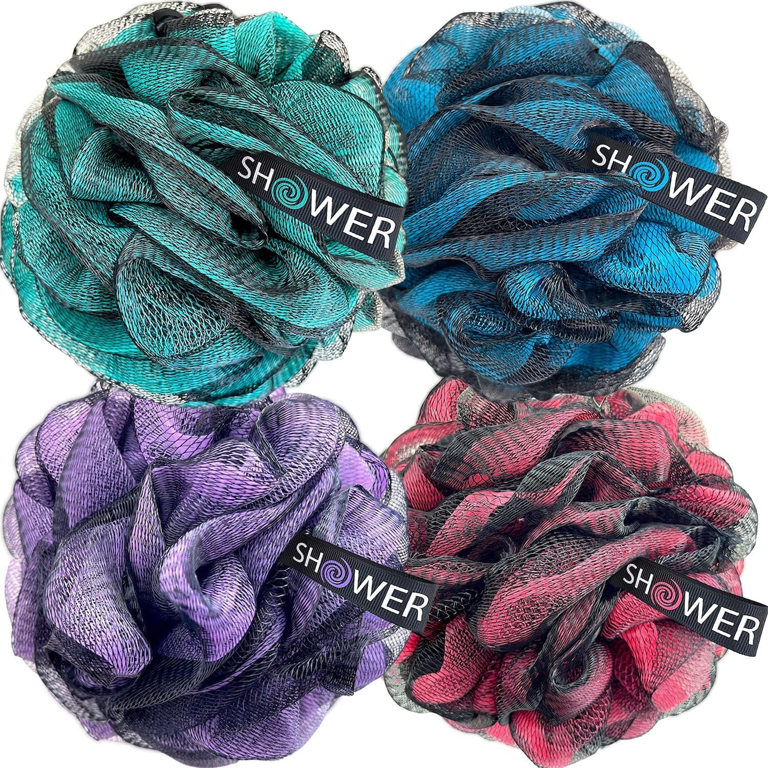 KIRA Bath Loofah Shower Sponge Body Back Scrubber Soft Mesh Shower Puffs Exfoliating Body Scrubber for Women and Men: Smoothing Face & Body Exfoliator (Pack Of 4) (Multicolour)-image-39