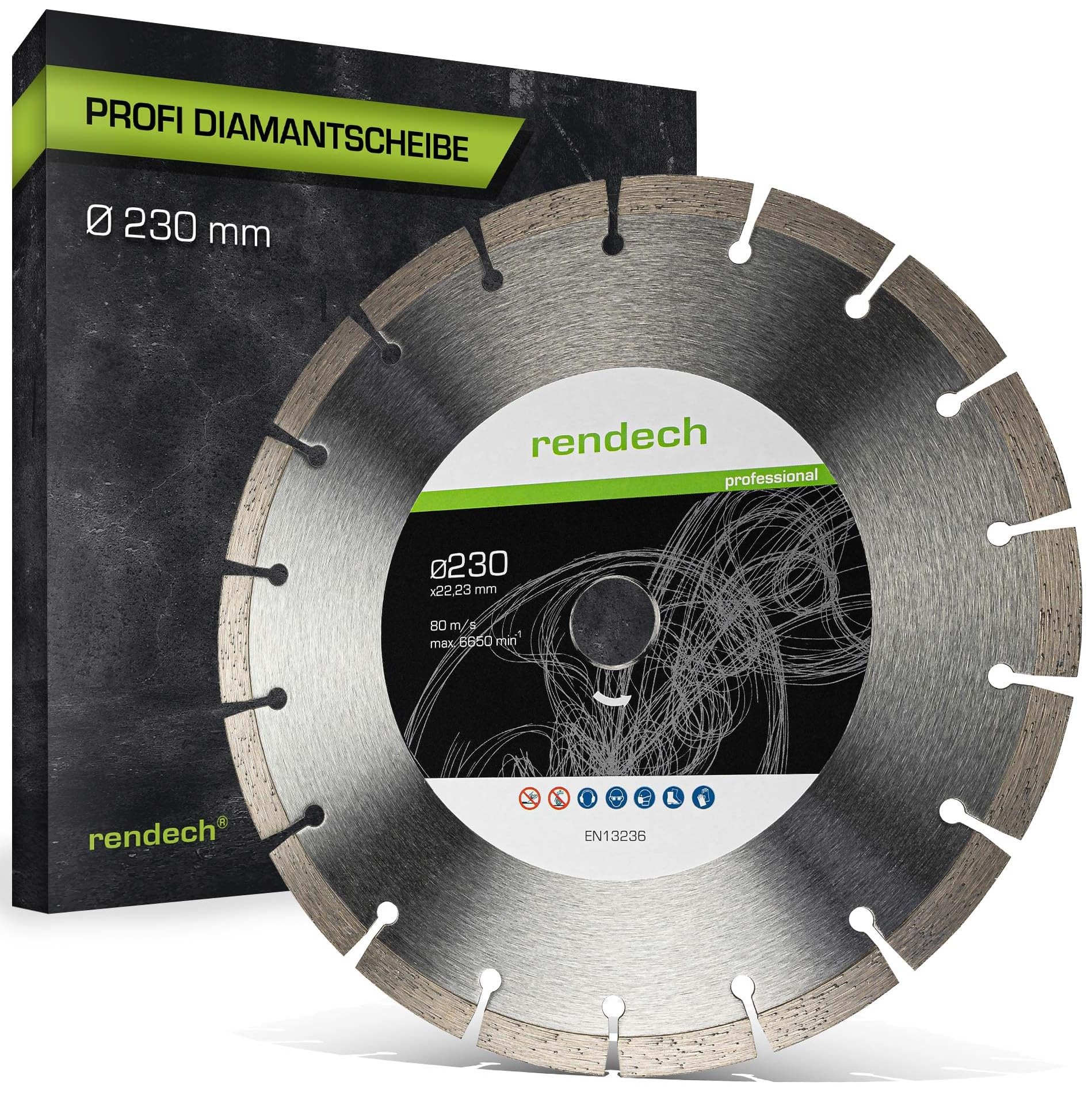 rendech® Profi Diamantscheibe mit 10mm Block-Segment | Ideal für Beton, Stein, Mauerwerk, Granit, Ziegel uvm. - Zubehör für Winkelschleifer mit hoher Schneidleistung