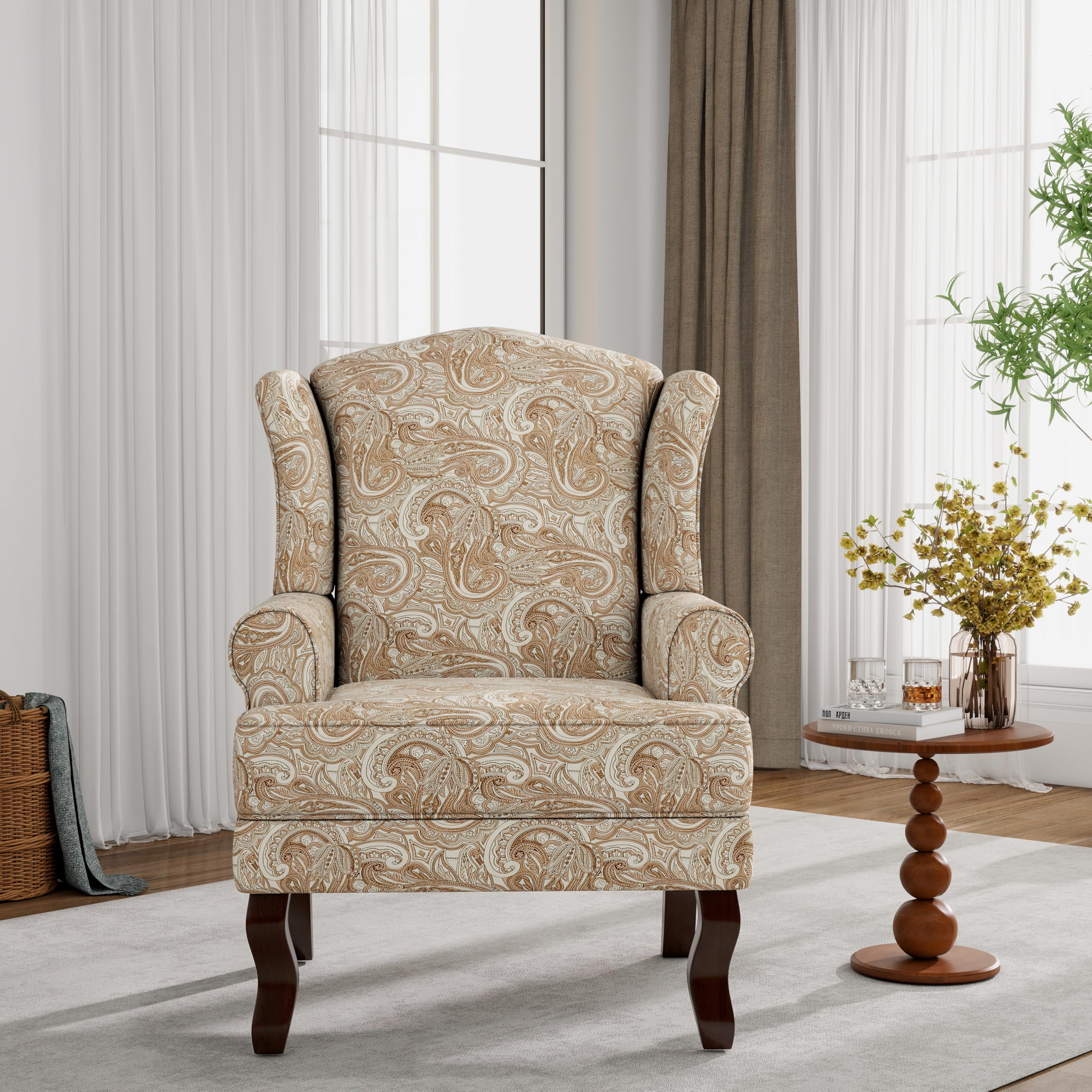 Lumibee High Back Accent Chair, Comfy Armchair with Solid Wood Legs for Living Room, Upholstered Accent Chair for Small Space, Single Sofa Reading
