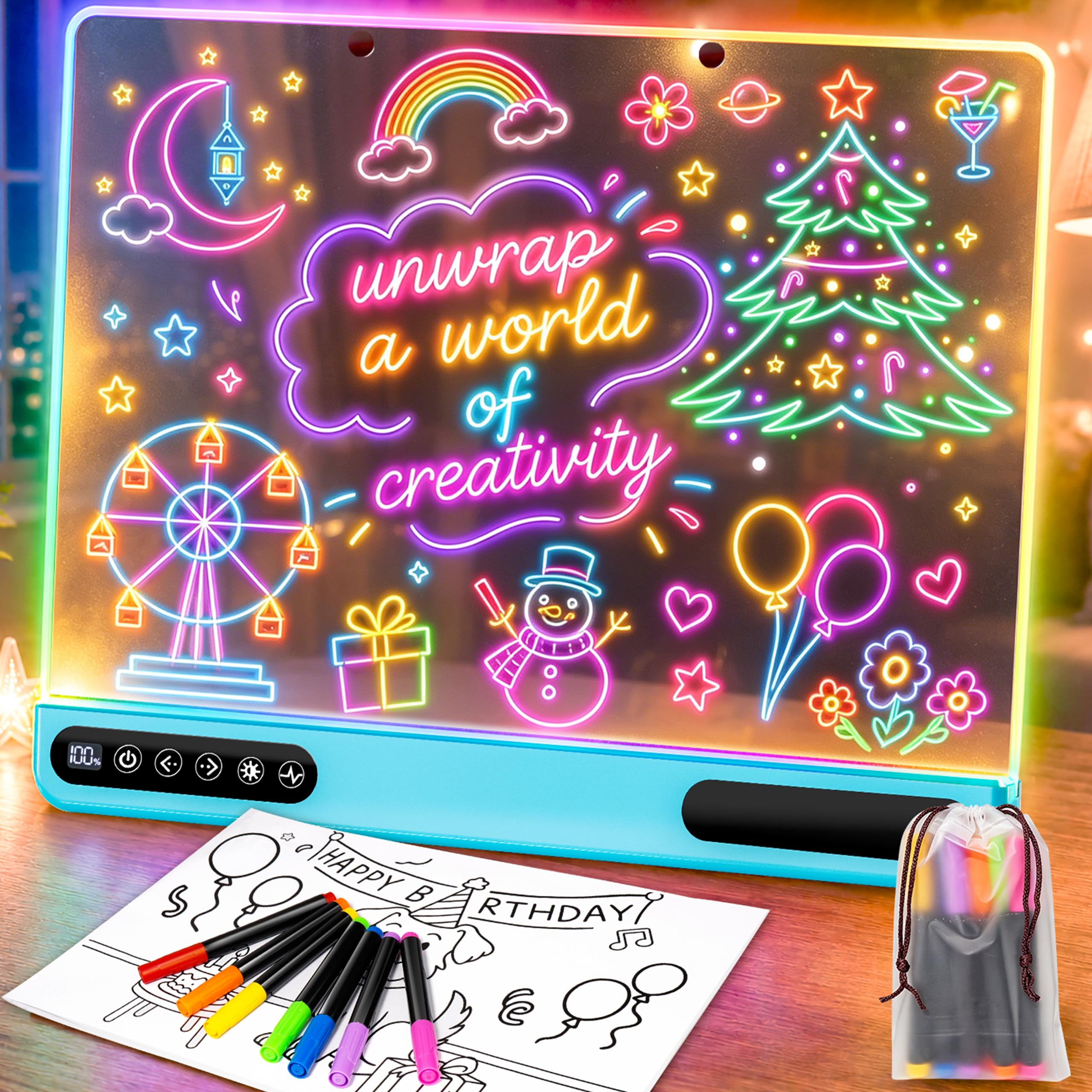 Led Drawing Board for Kids Rechargeable, 10 Color Modes, Gift Idea, Blue