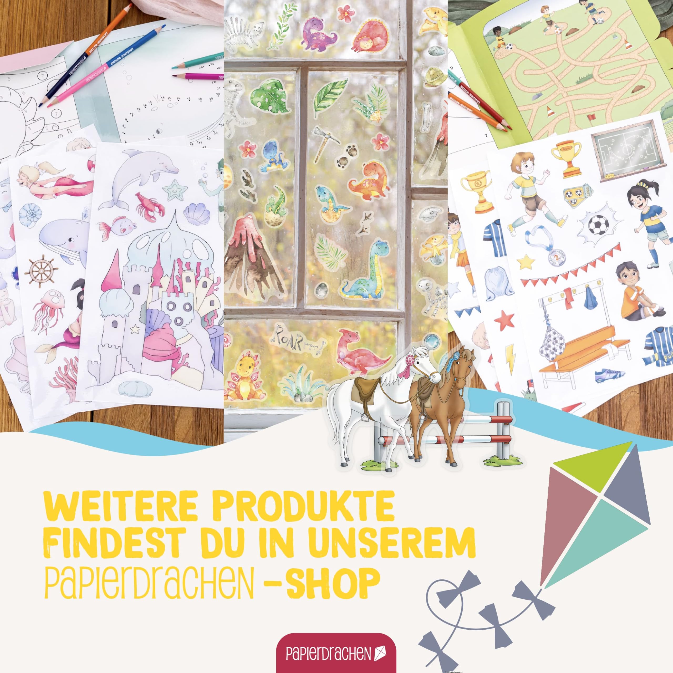 Papierdrachen WTD Fensterbilder Bibi & Tina - 6 hojas de pegatinas y pegatinas, estáticas y reutilizables, decoración de caballos para habitación infantil