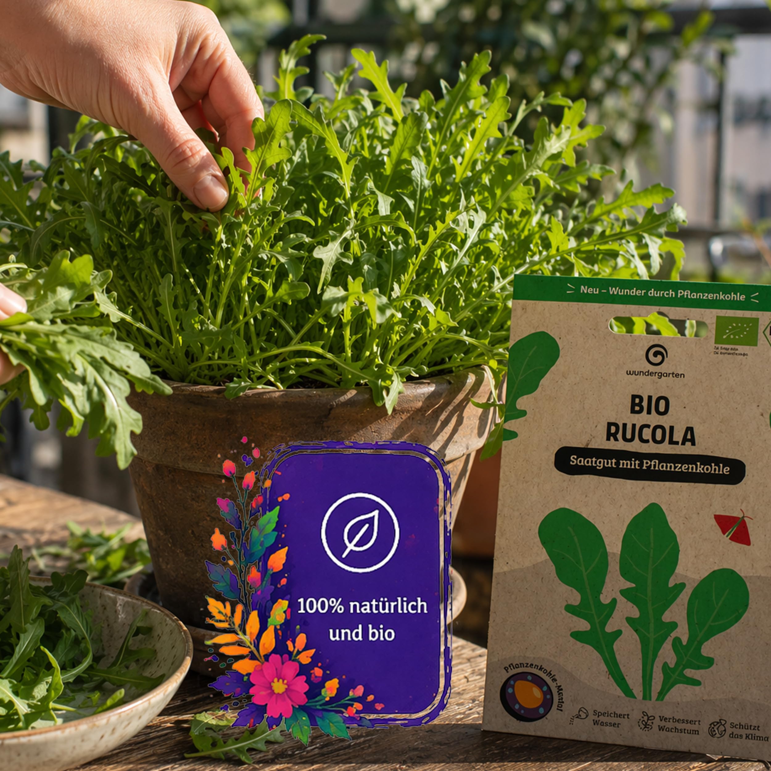 20x Bio Rucola Saatgut – Wundergarten – Mit Pflanzenkohle-Mantel – Schnelle Ernte in 3–4 Wochen – Würziger Rauke Salat für Garten, Hochbeet & Balkon