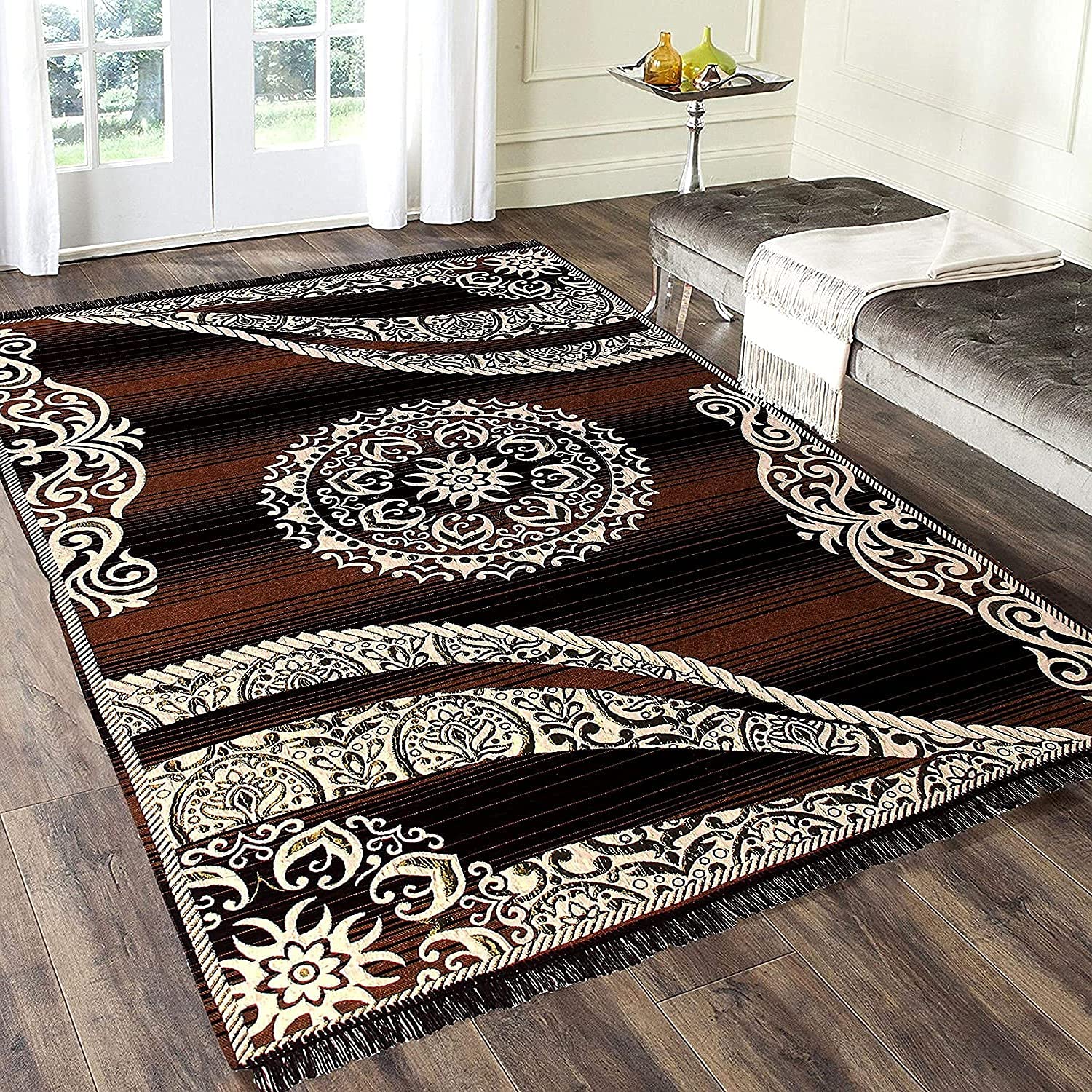 Sparrow World Royal Look Carpet - |60" inch x 84" inch | 150 cm x 210 cm | 5 Feet x 7 Feet | Coffee color