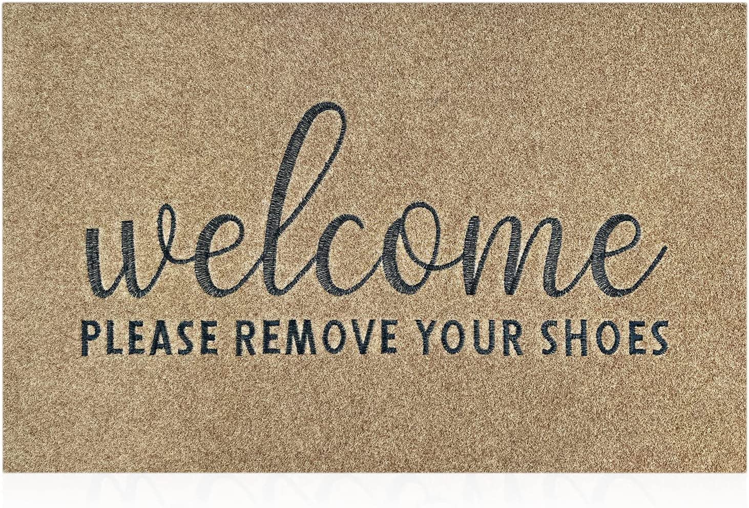 Please Remove Your Shoes Doormat Non Slip Welcome Outdoor Mats for Home Entrance Ultra Absorb Mud Easy to Clean Front Door Mat for Indoor,Entryway Brown 36X24 Inch