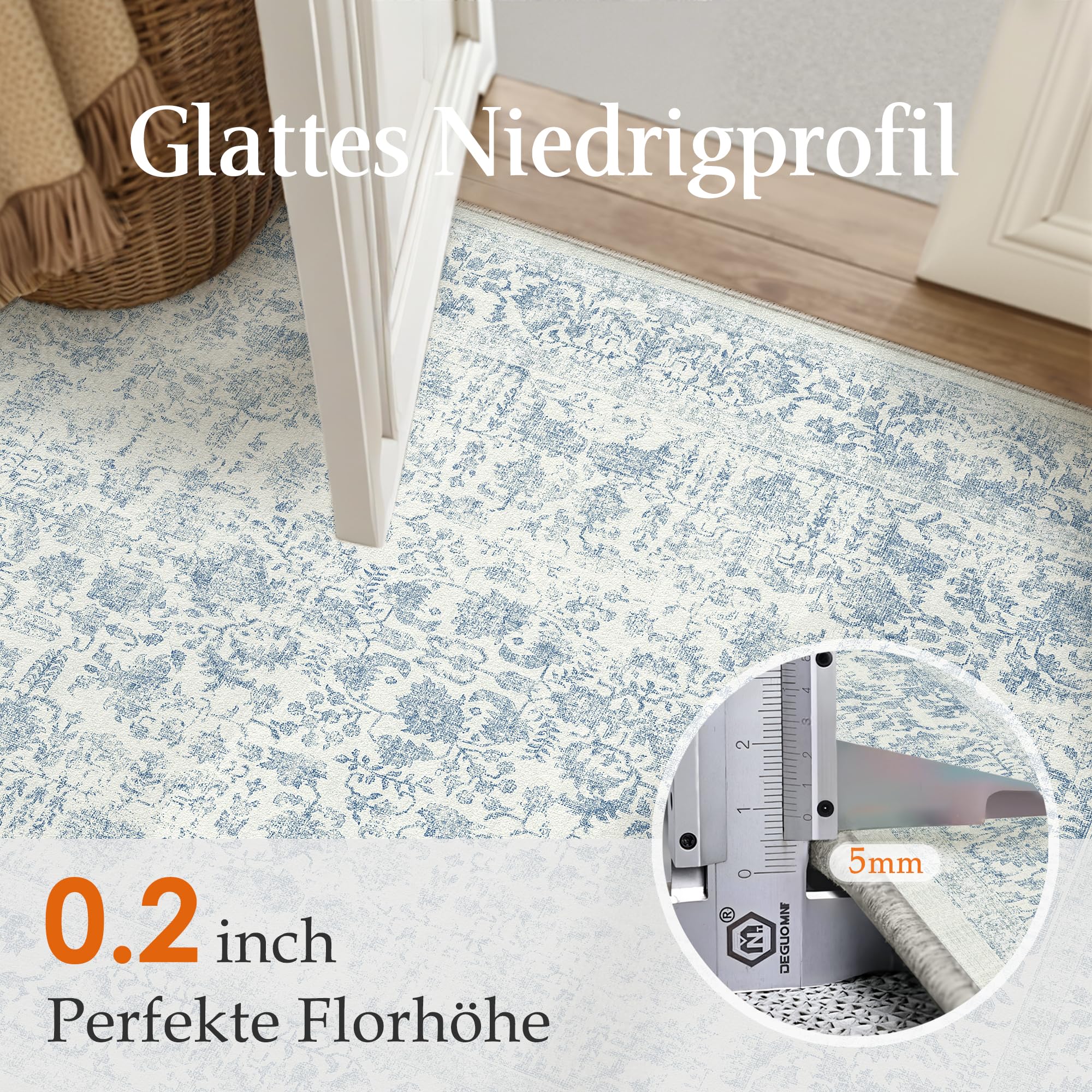 HUGEAR Vintage Tappeto Salotto Blu Tappeti 180x270cm Soggiorno Antiscivolo Lavabile in Lavatrice Tapette Camera da Letto Sala Ufficio Bambina Bambino Pelo Corto Grande Carpet