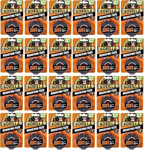 Gorilla Cinta de montaje resistente, doble cara, 1 "x 60", color negro, paquete de 24