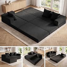 6-in-1 Convertible Sofa Bed Modular Sectional Sofa | Cloud Couch Sectional & Folding Mattress | Corduroy Pet-Friendly Boneless Couch with 1200LB Capacity Living Room, Apartment, Guest Room