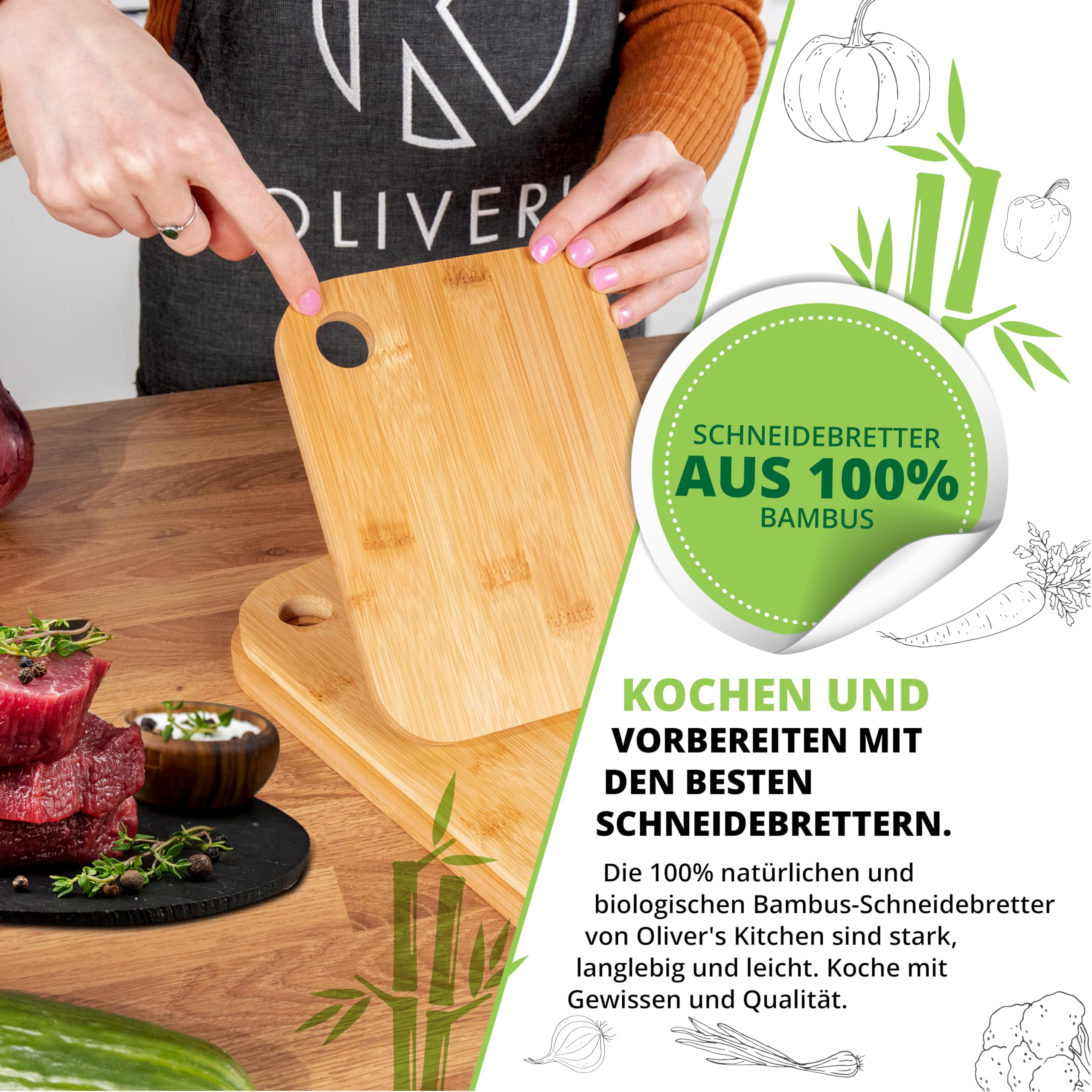 Oliver's Kitchen 's Premium Schneidebrett aus 100% Bio-Bambus - Gro, 45 x  30 x 2 cm - Wendbares Holzbrett - Robust & langlebig - Einfach zu reinigen,  mit Tropfrille : Amazon.de: Kche, Haushalt & Wohnen