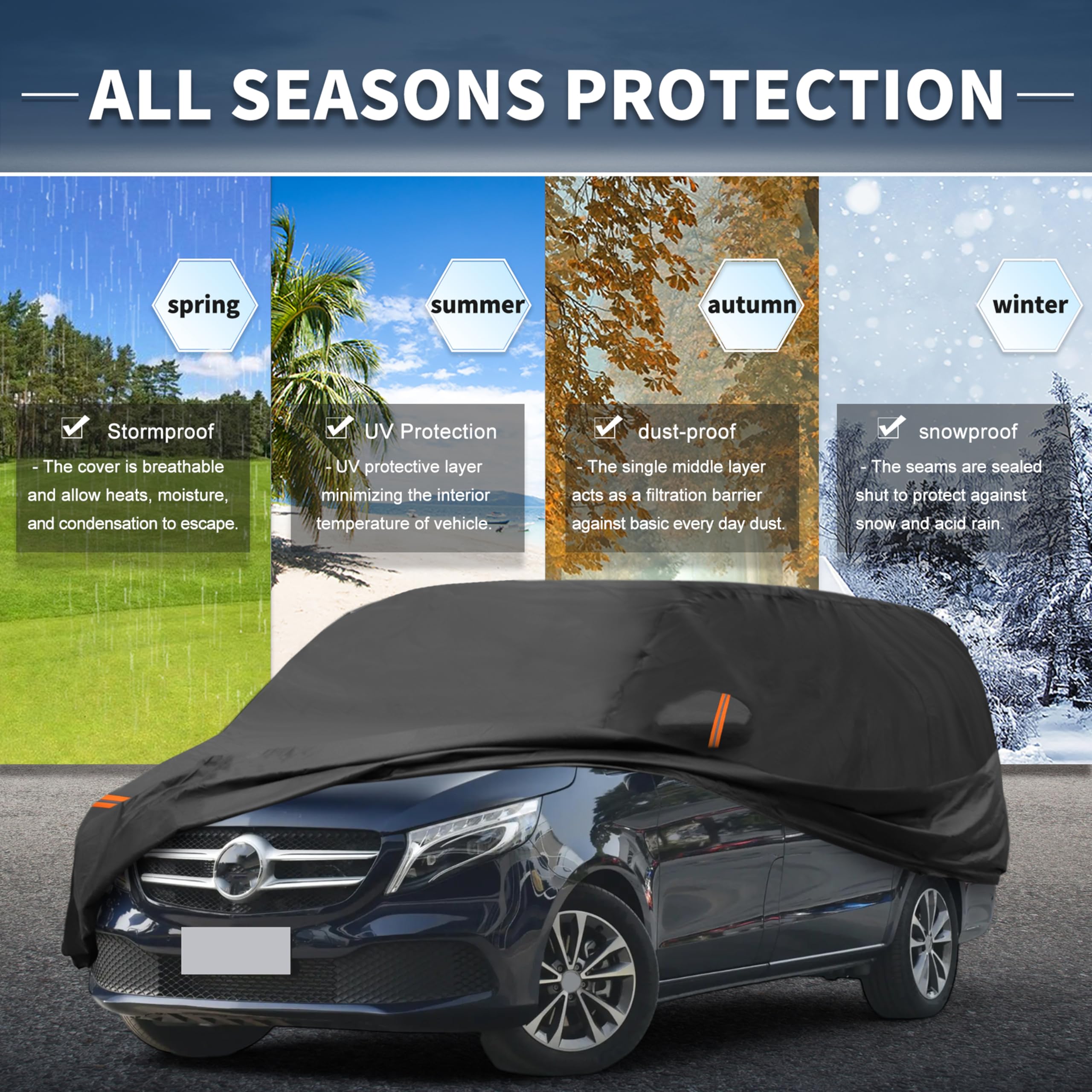 A ABSOPRO Autoabdeckung Für Mercedes-Benz V-Klasse 14-21 1 STK | Schwarz, PEVA, Spunlace-Baumwolle, Outdoor, Wasserdicht, Winddicht, Sonnenschutz, Regenschutz, Schneeschutz