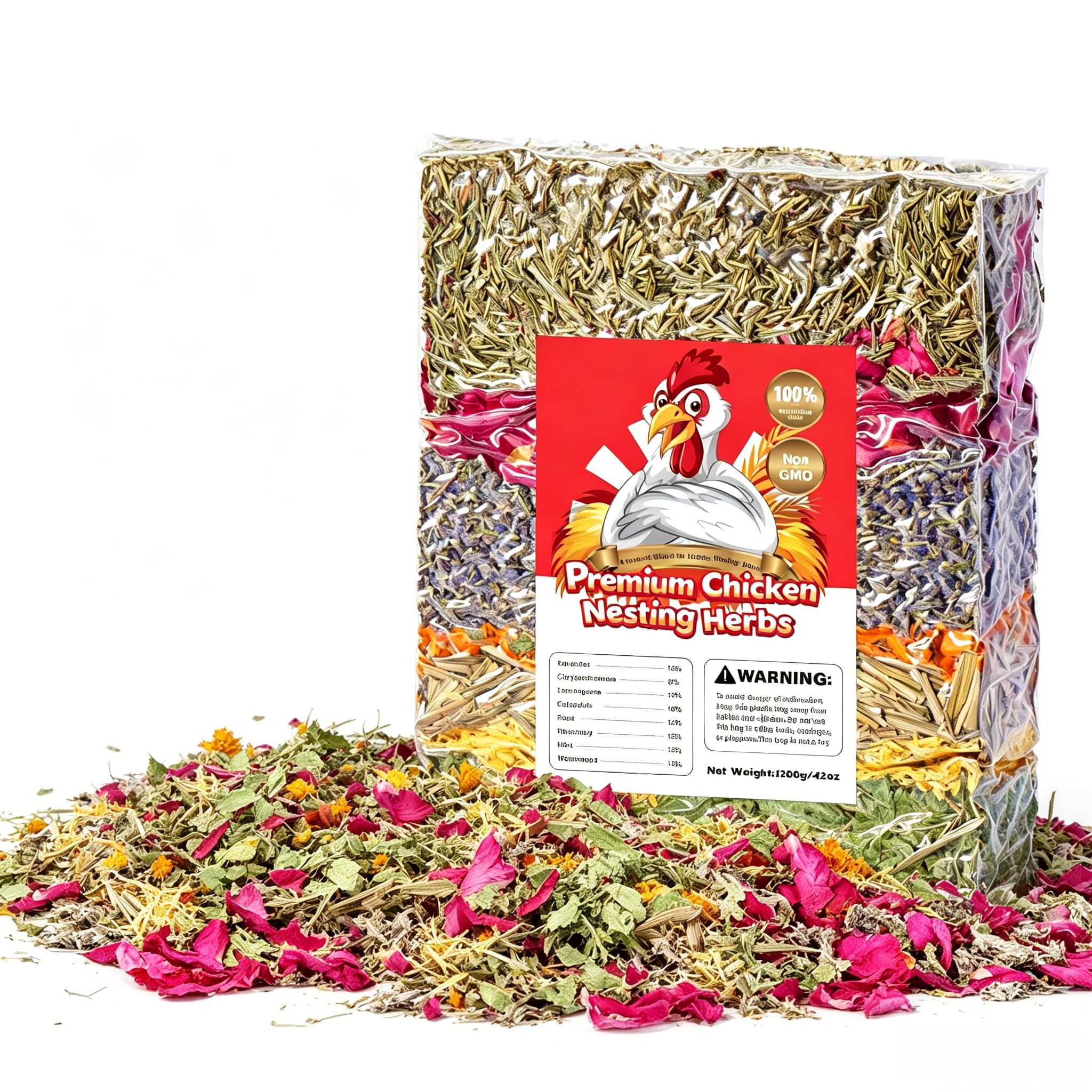 Erbe di nidificazione di pollo di alta qualità da 1200 ml – Miscela naturale essiccata, miscela di lavanda rosa e menta, aiuta a ridurre gli odori e rinfresca il coop naturalmente, erbe