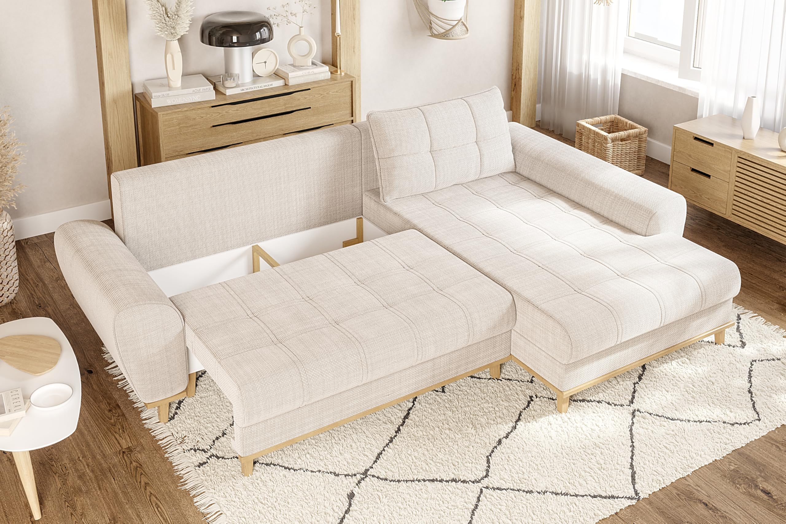 luma-Home 21013/ Ecksofa im Scandi-Stil mit Schlaffunktion, Beige