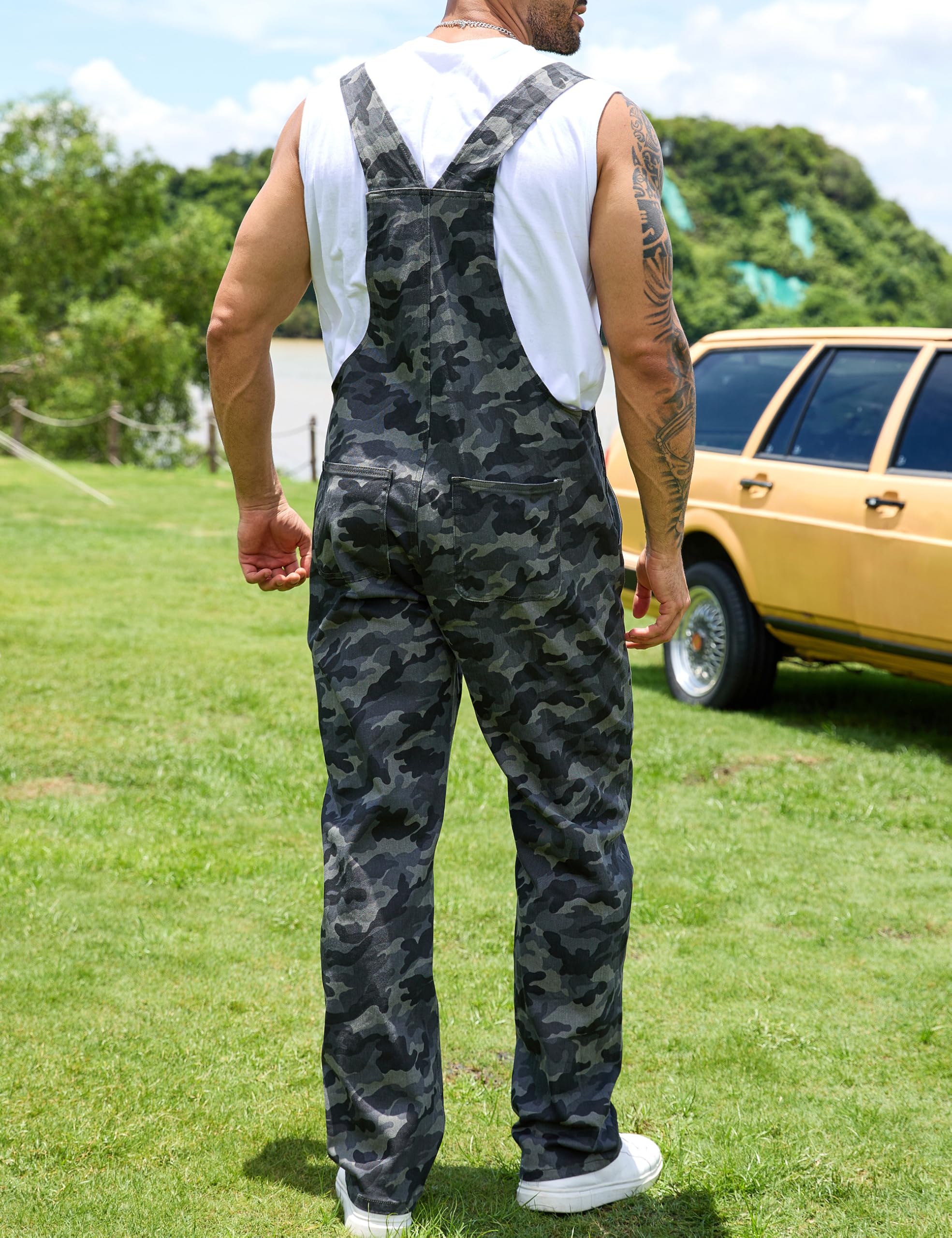 Yuanbang Camo Bibs Overalls for Men Adjustable Straps Work Utility Coveralls Camouflage Jumpsuit