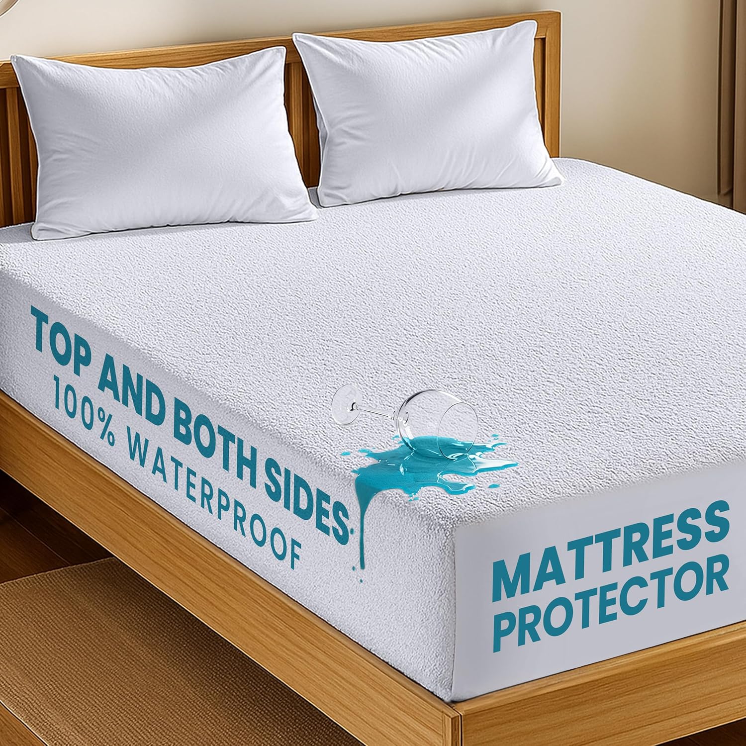 Utopia Bedding Dual Sided Mattress Protector with Waterproof Terry Top and Side Panels Full Size Soft and Breathable