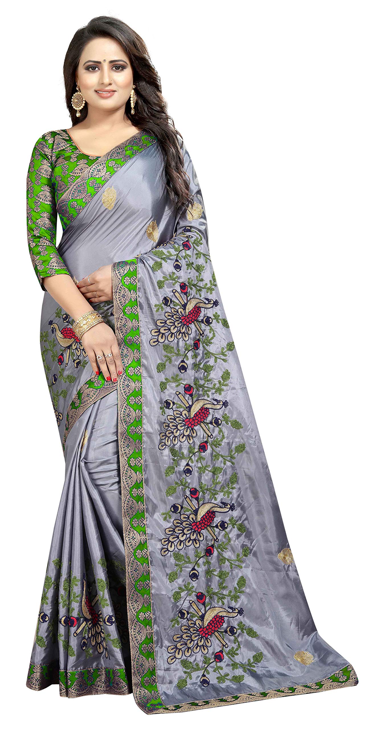 Shreeji DesignerWomen's Jacquard Paper Silk Saree With Blouse Piece