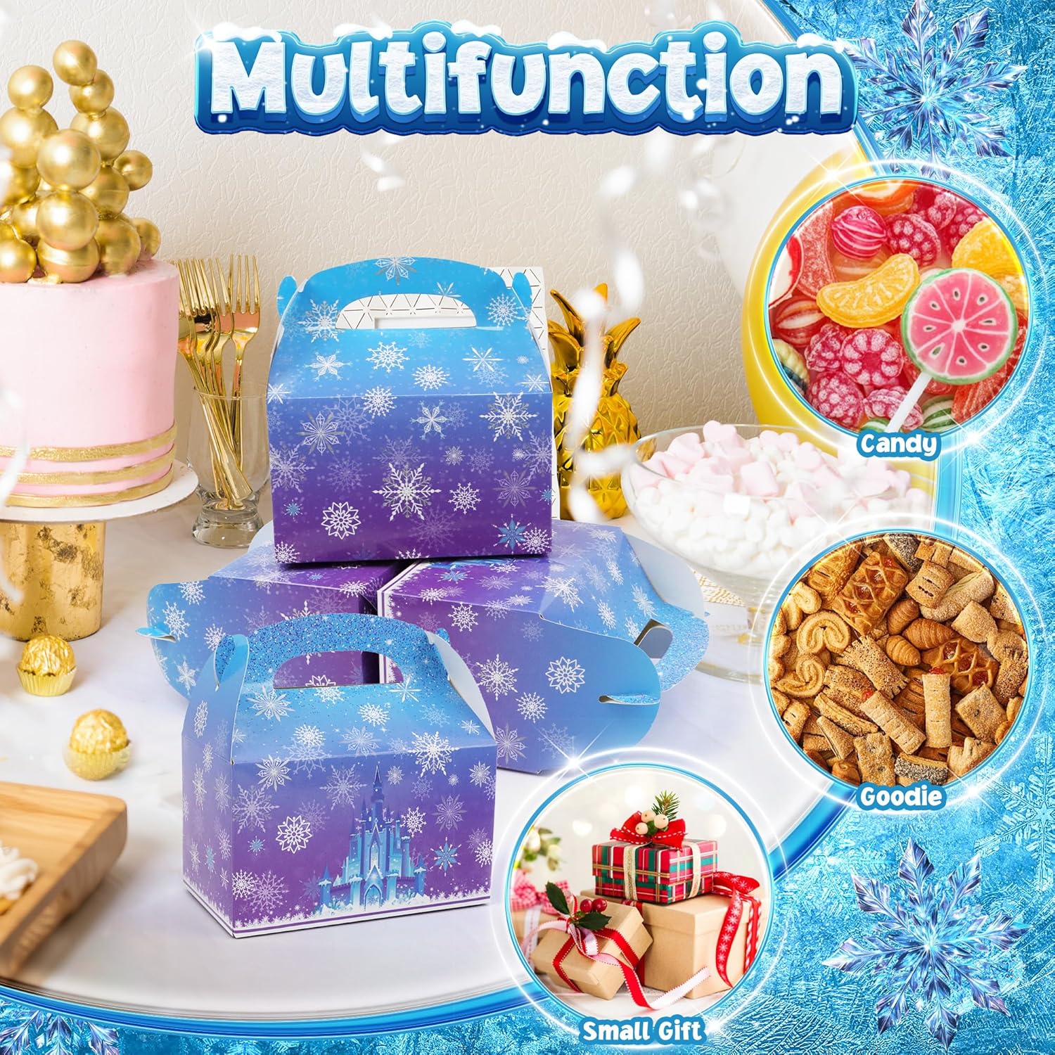 Gretion 16PCS Snowflake Gift Bags, Blue Purple Paper Winter Party Favor Boxes, Snowflake Castle Candy Goodie Bags for Holiday Presents, Party Favors, Christmas Birthday Decoration - Image 5